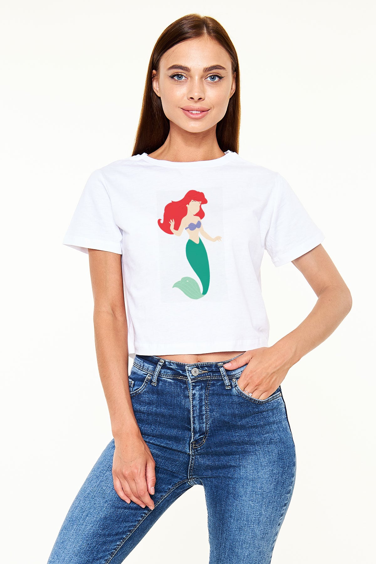 The Little Mermaid Beyaz  Crop Top Tişört