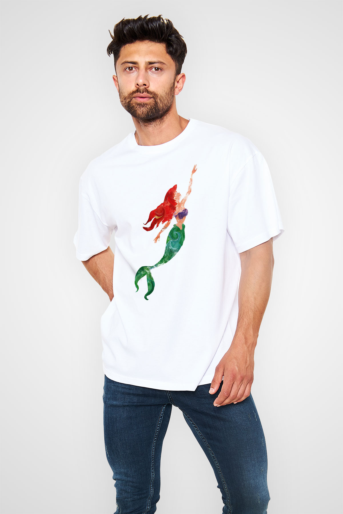 The Little Mermaid Beyaz Unisex Oversize Tişört T-Shirt