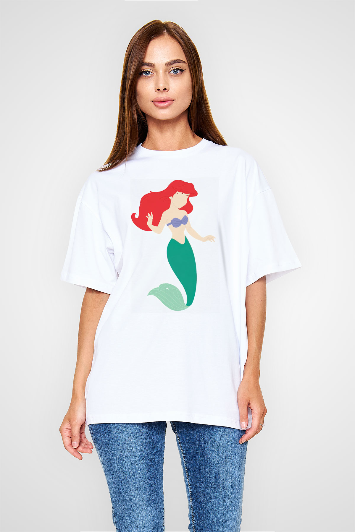 The Little Mermaid Beyaz Oversize Tişört Oversize T-shirt