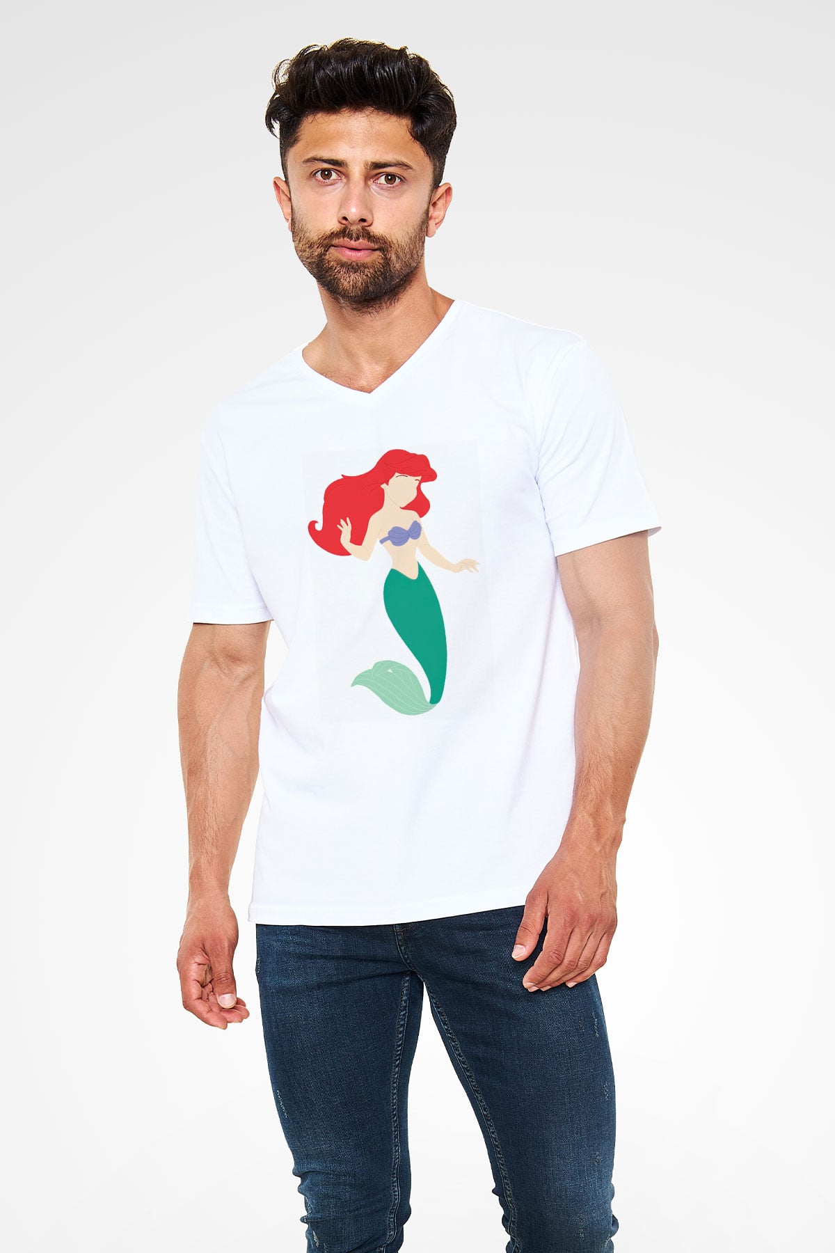 The Little Mermaid Beyaz Unisex V Yaka Tişört