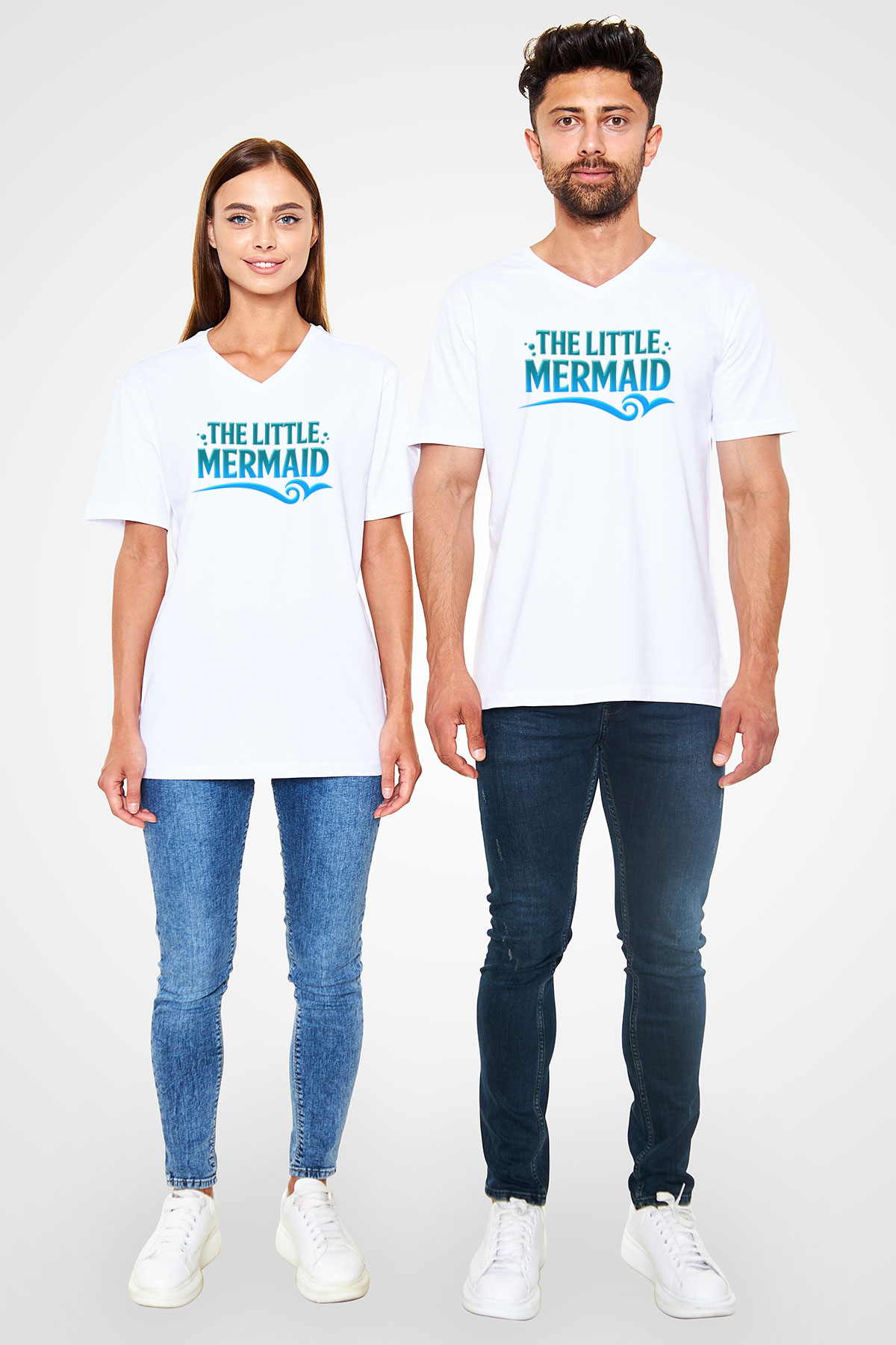 The Little Mermaid Beyaz Unisex V Yaka Tişört T-Shirt