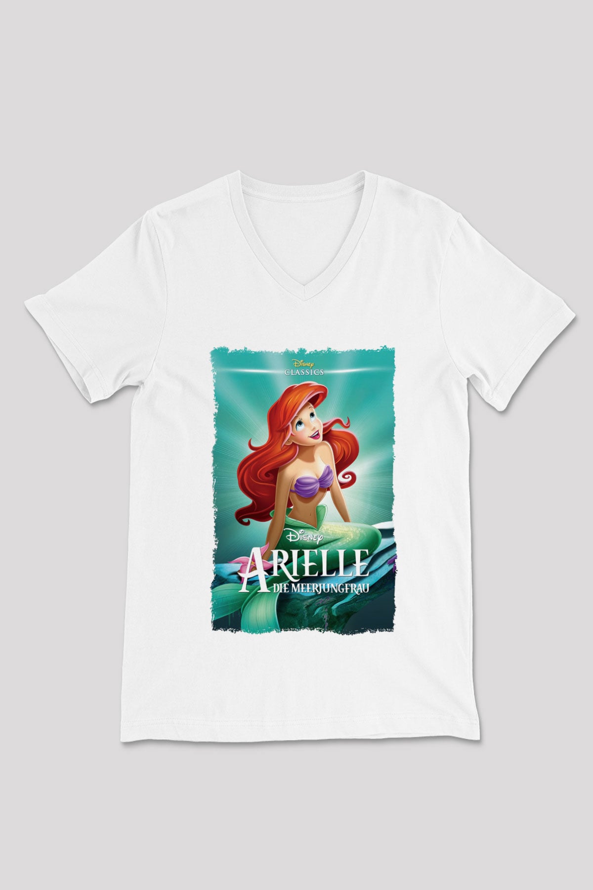 The Little Mermaid Beyaz Unisex V Yaka Tişört