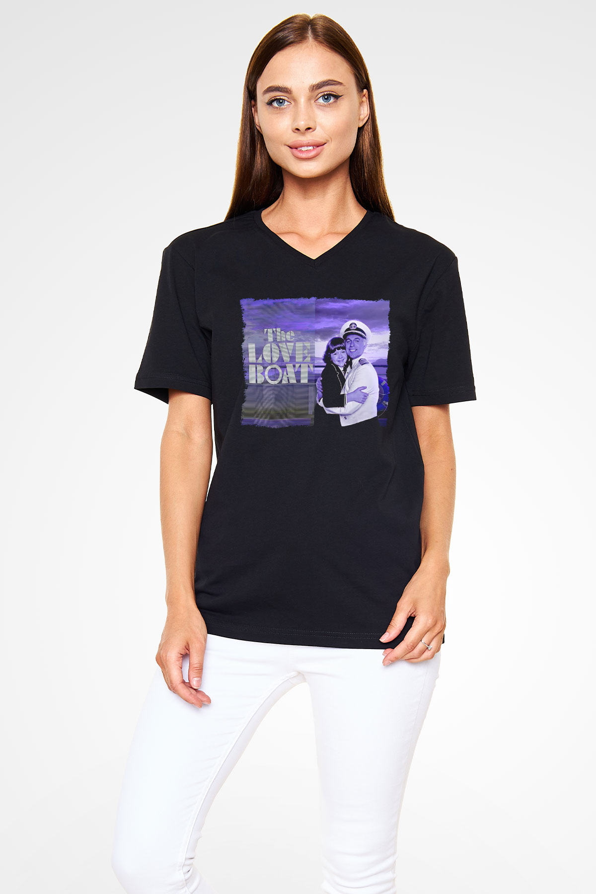 The Love Boat Siyah Unisex  V Yaka Tişört