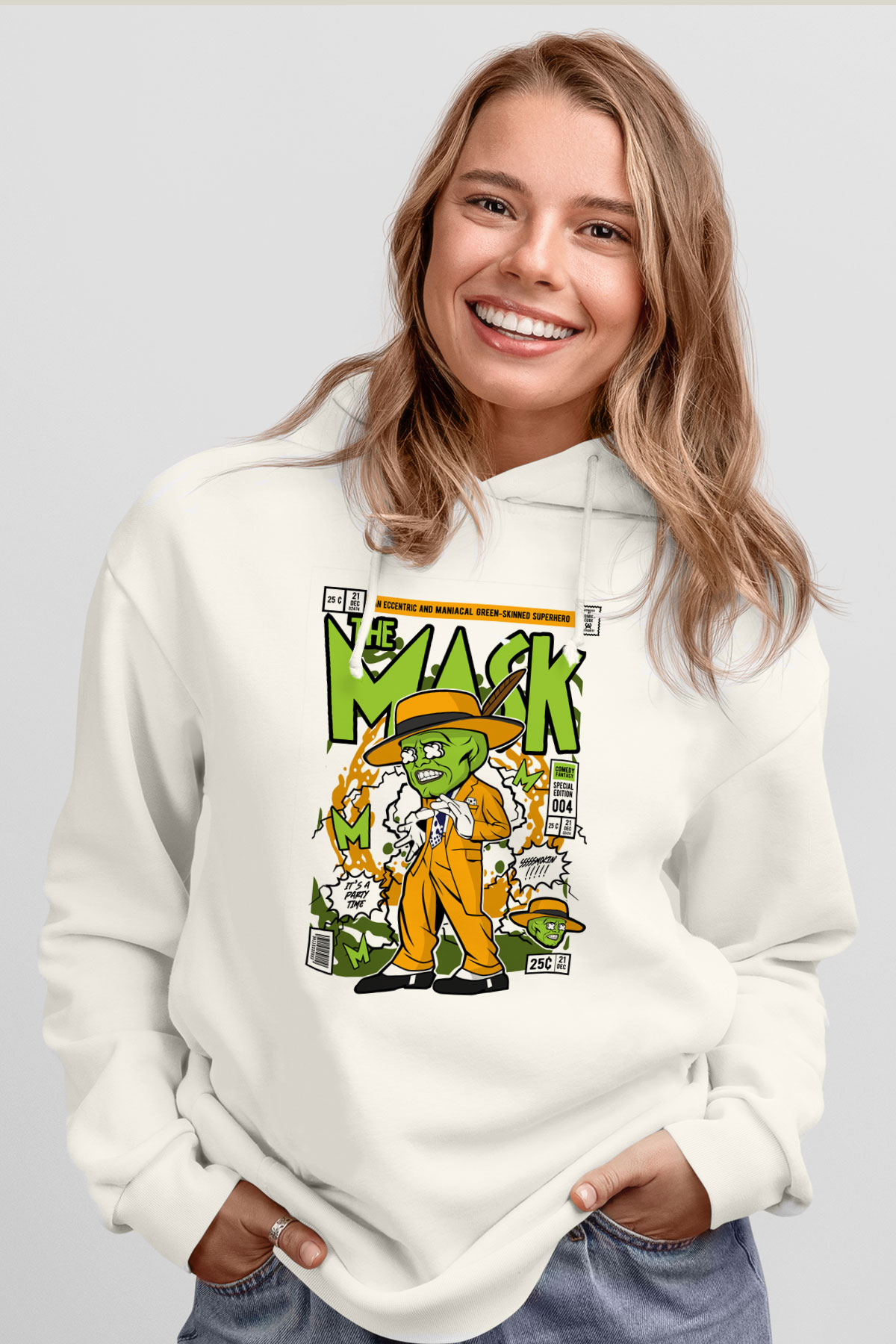The Mask Baskılı Unisex Beyaz Hoodie