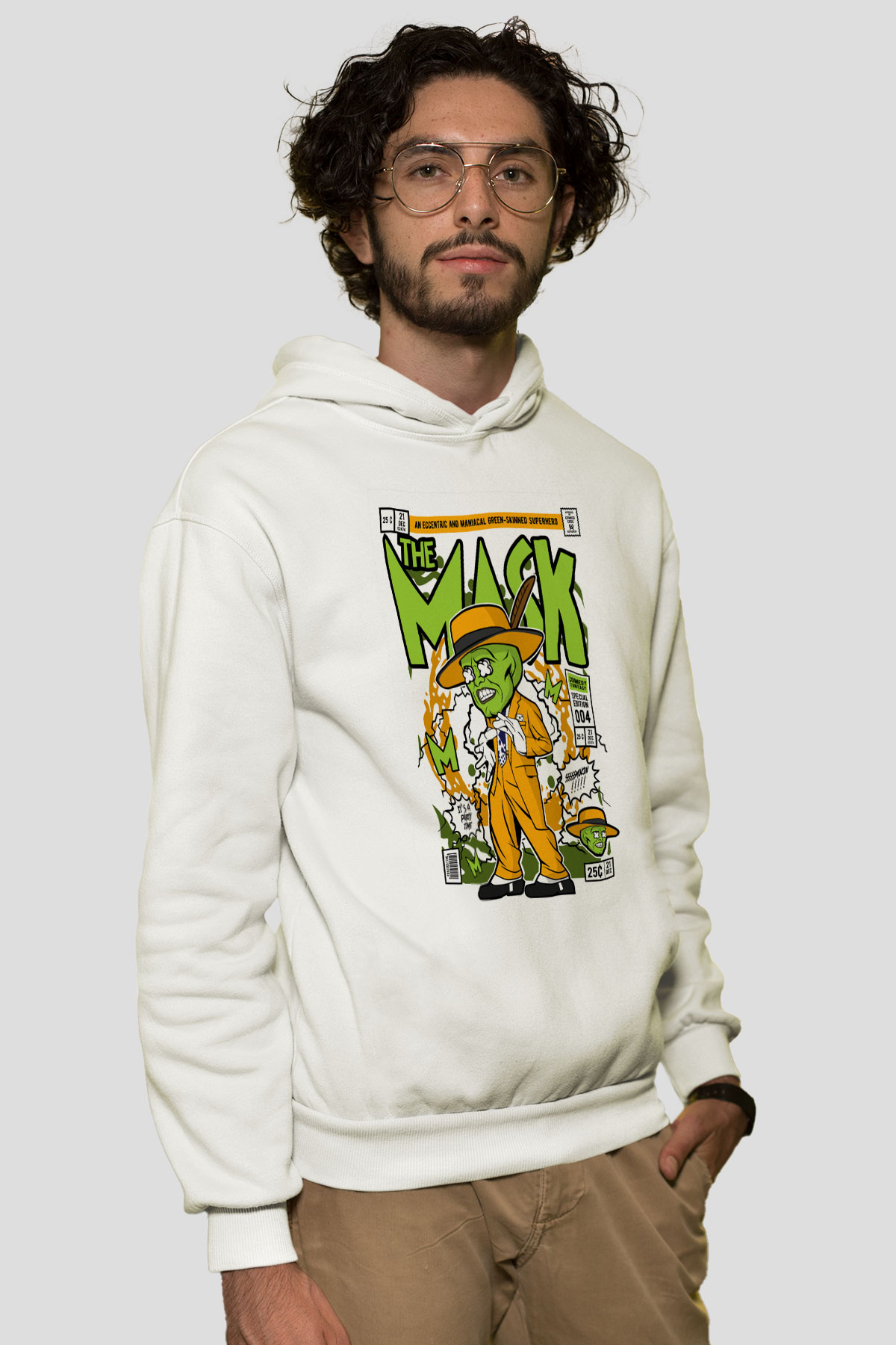 The Mask Baskılı Unisex Beyaz Hoodie