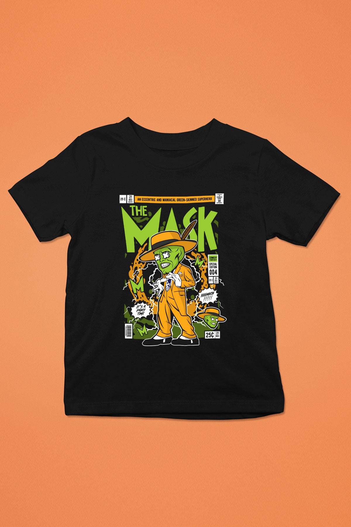 The Mask Yeşil Maske Baskılı Unisex Siyah Çocuk Tişört