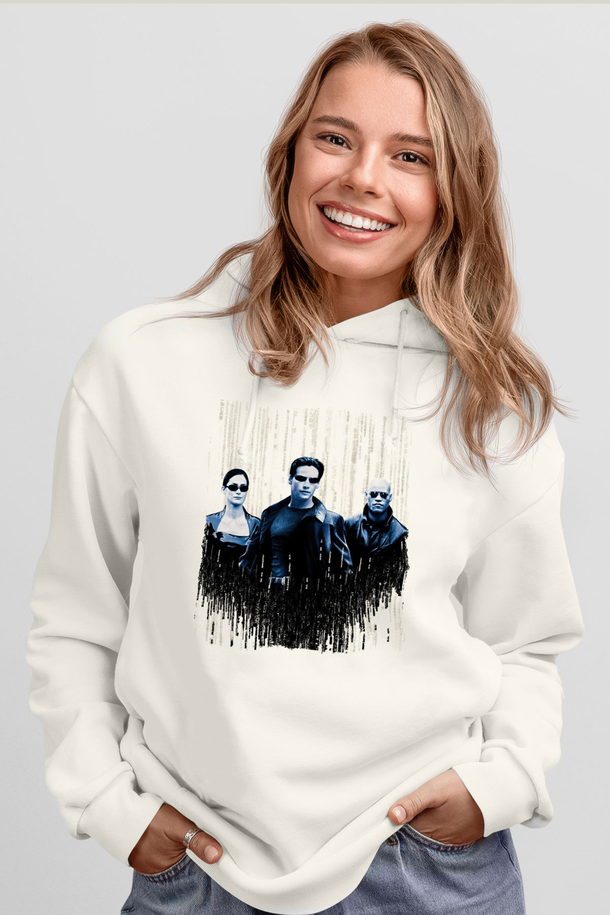 The Matrix Beyaz Unisex Hoodie