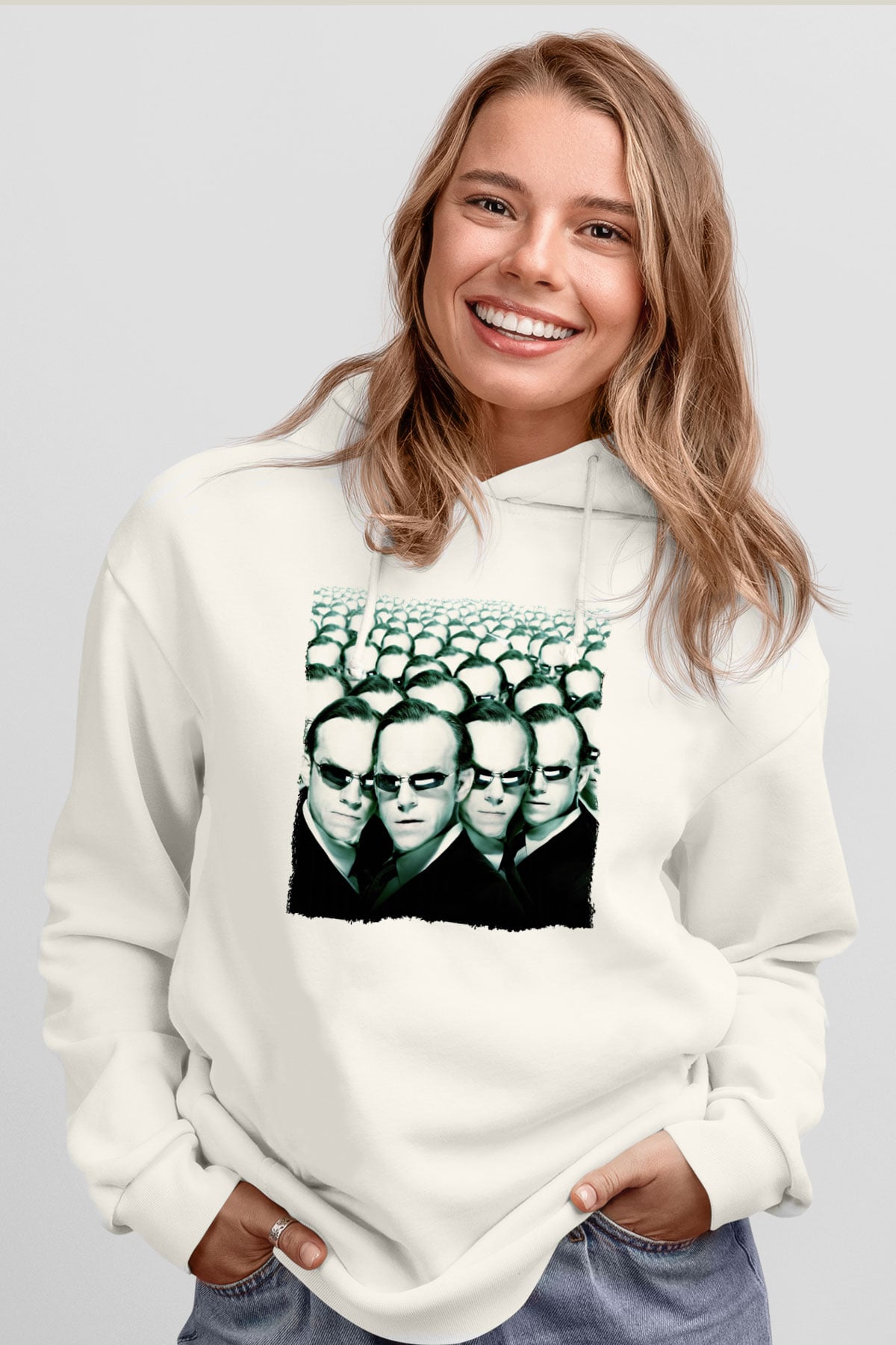 The Matrix Beyaz Unisex Hoodie