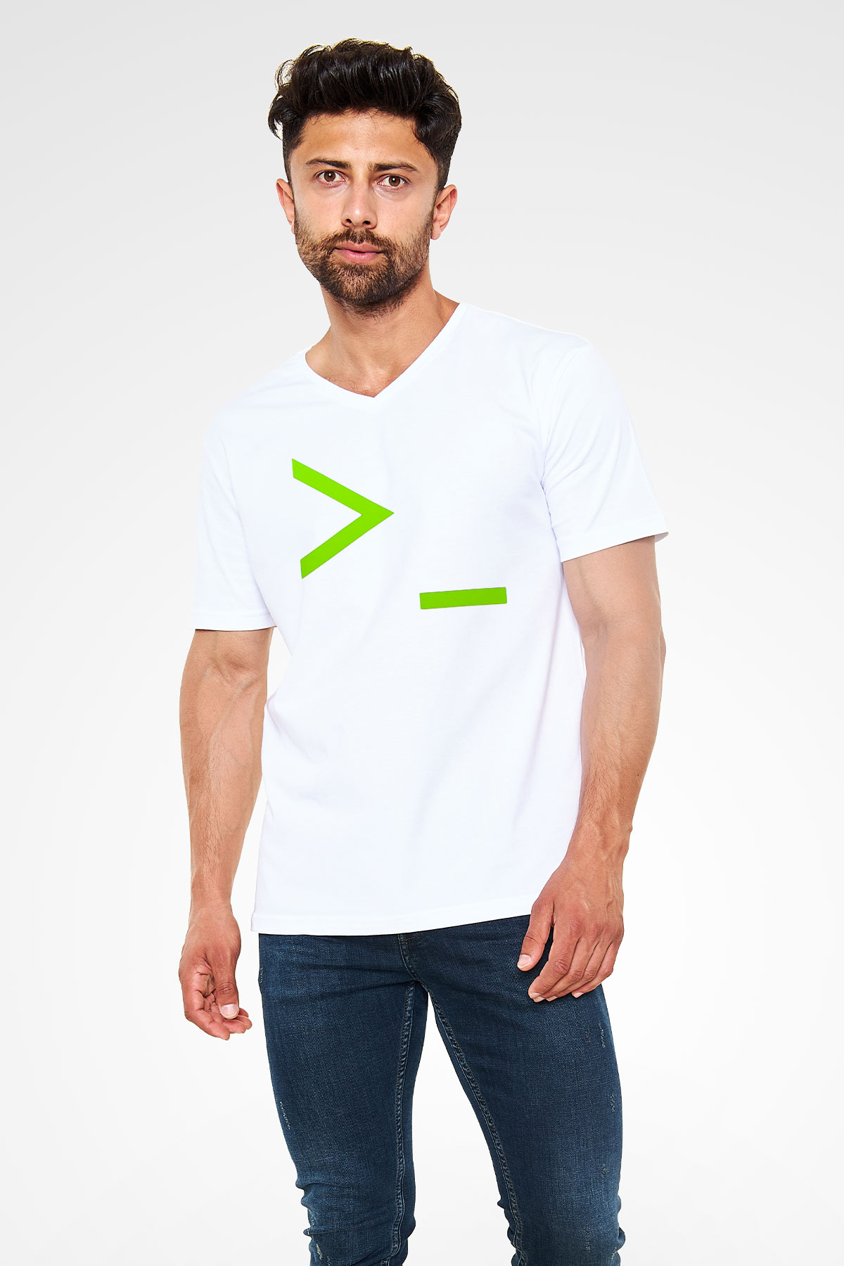 The Matrix Beyaz Unisex V Yaka Tişört T-Shirt
