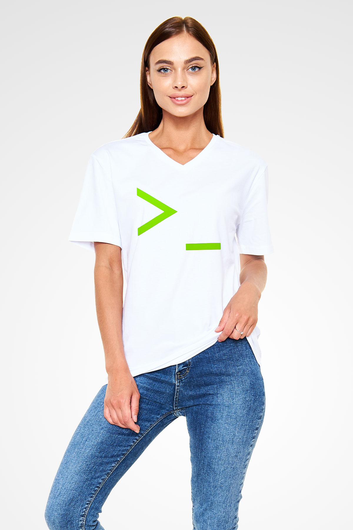 The Matrix Beyaz Unisex V Yaka Tişört T-Shirt