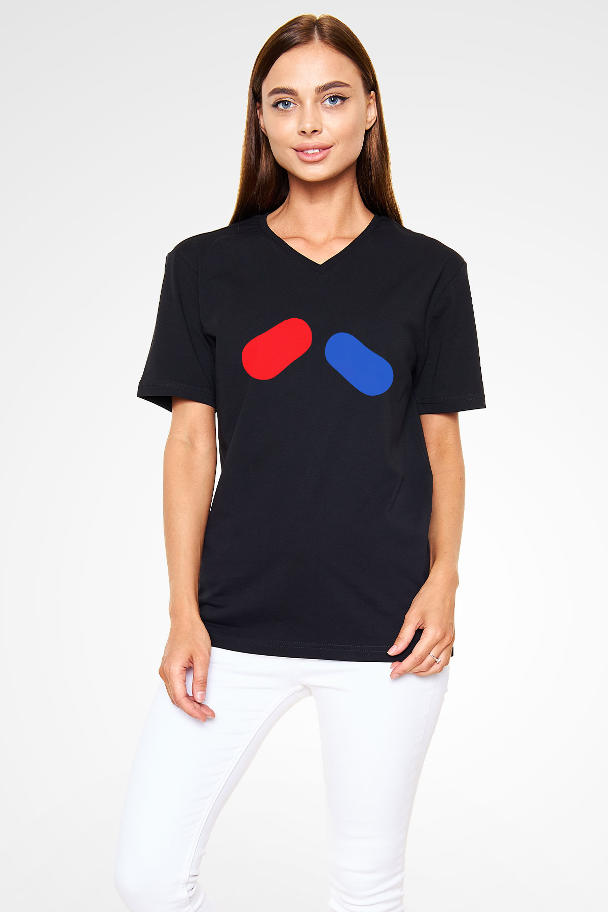 The Matrix Siyah Unisex V Yaka Tişört T-Shirt