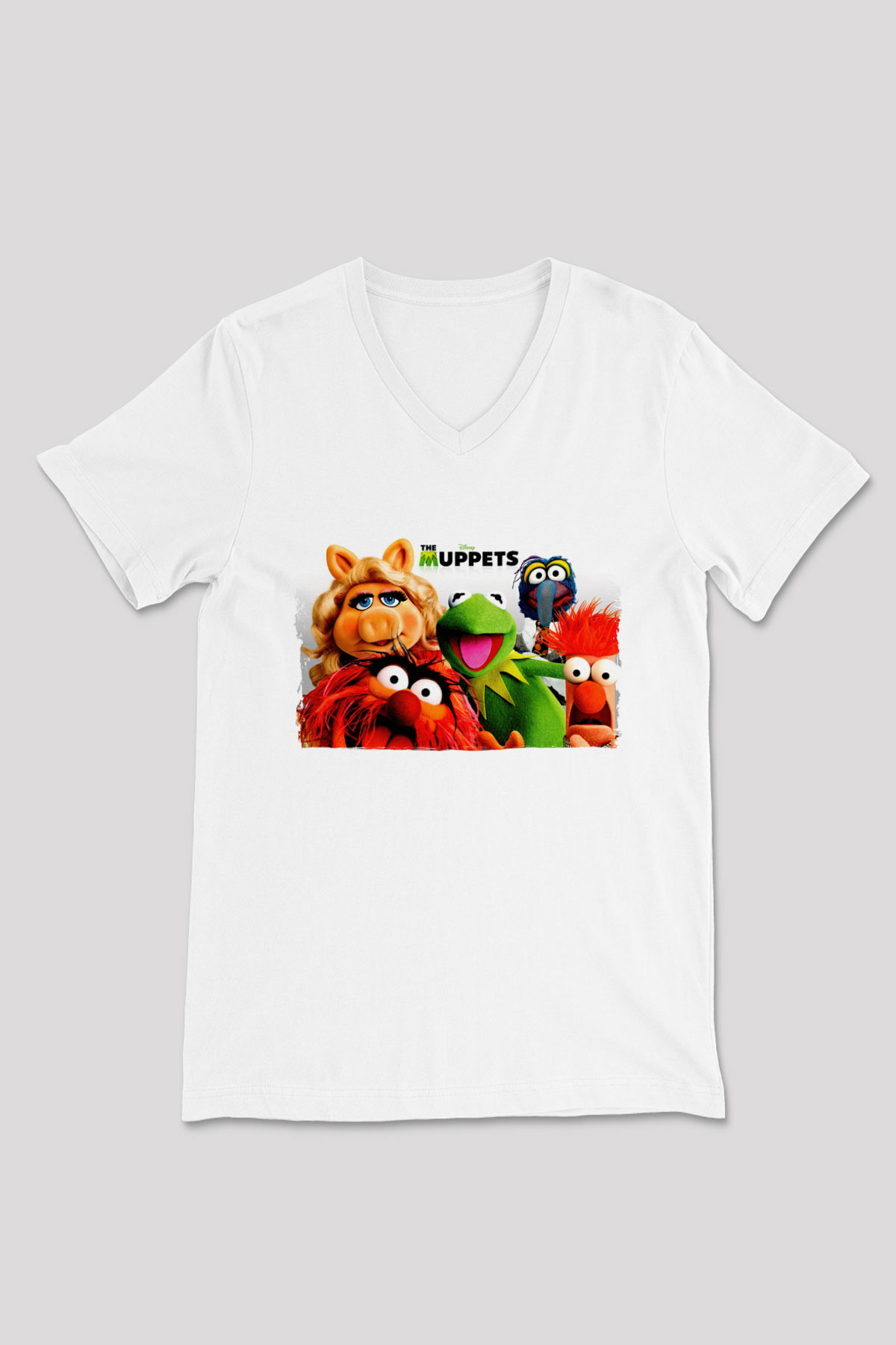 The Muppets Beyaz Unisex  V Yaka Tişört