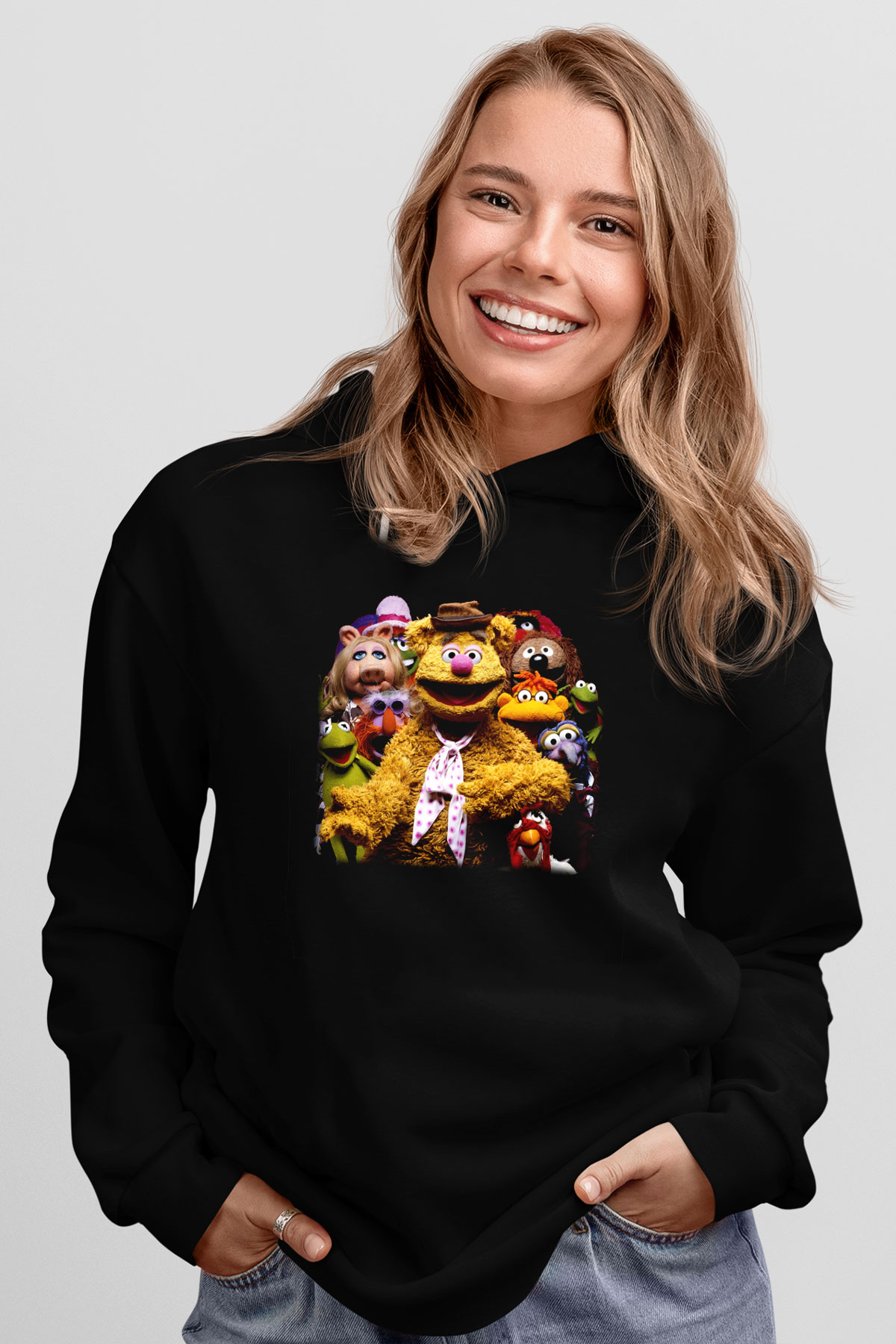 The Muppets Siyah Unisex Kapüşonlu Sweatshirt