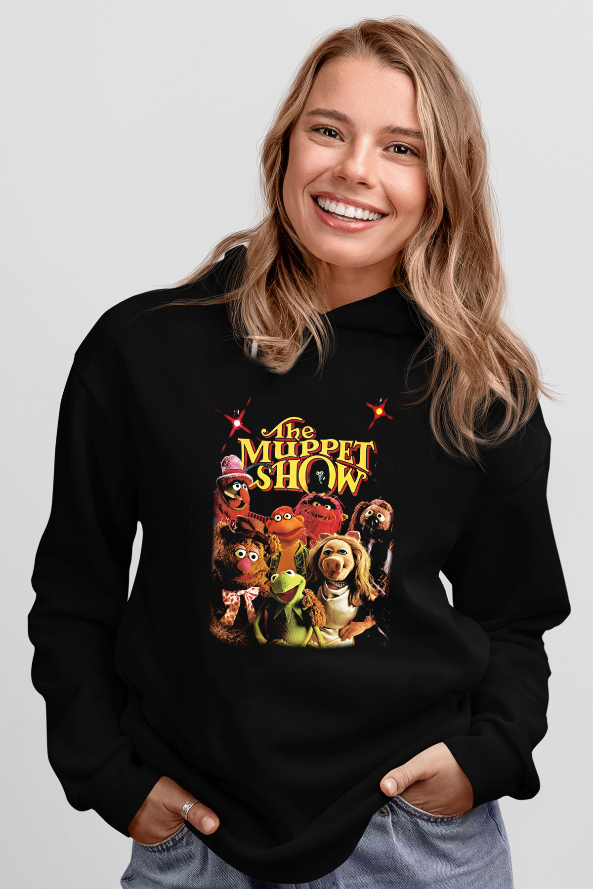 The Muppets Siyah Unisex Kapüşonlu Sweatshirt