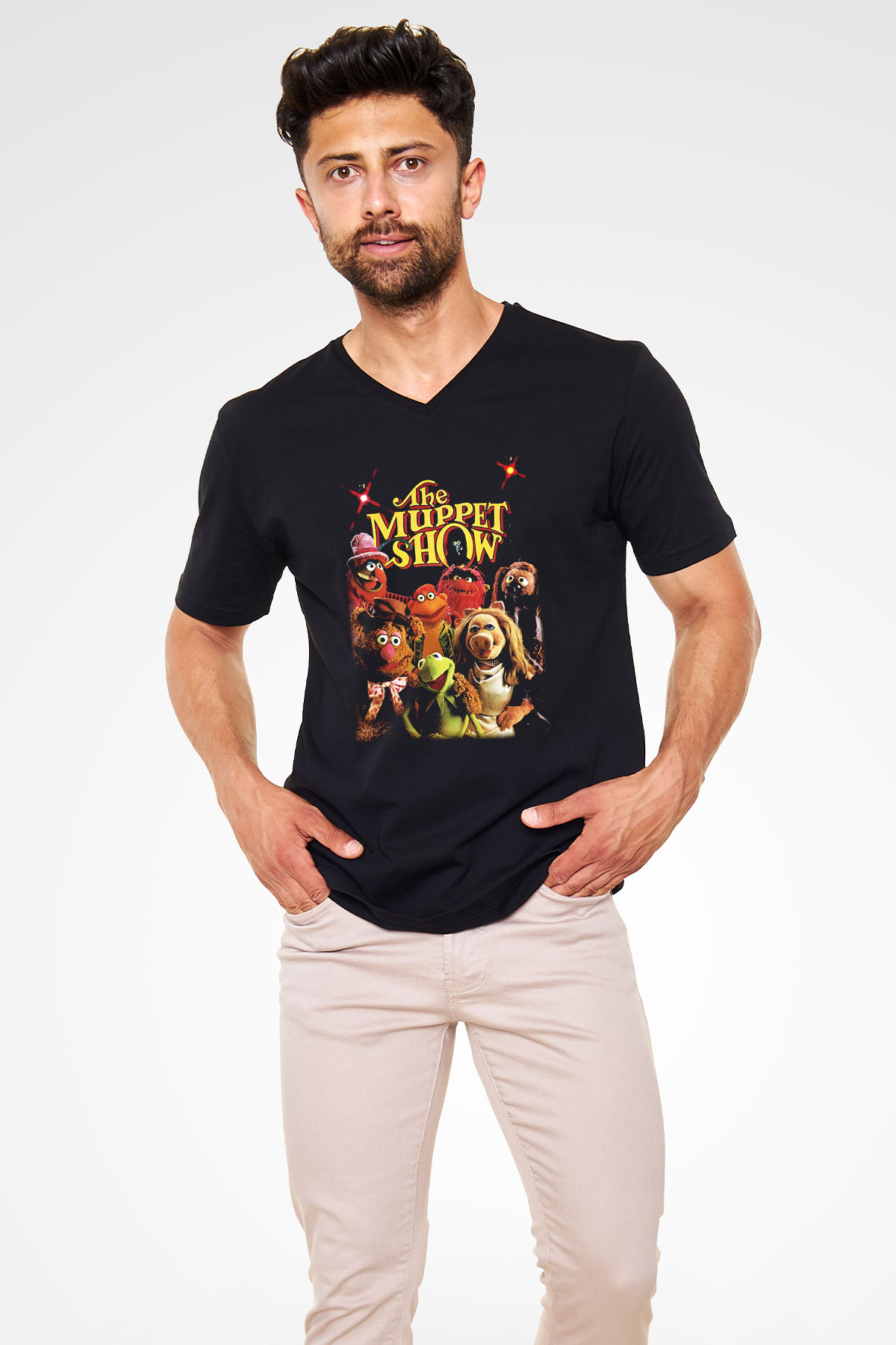 The Muppets Siyah Unisex V Yaka Tişört