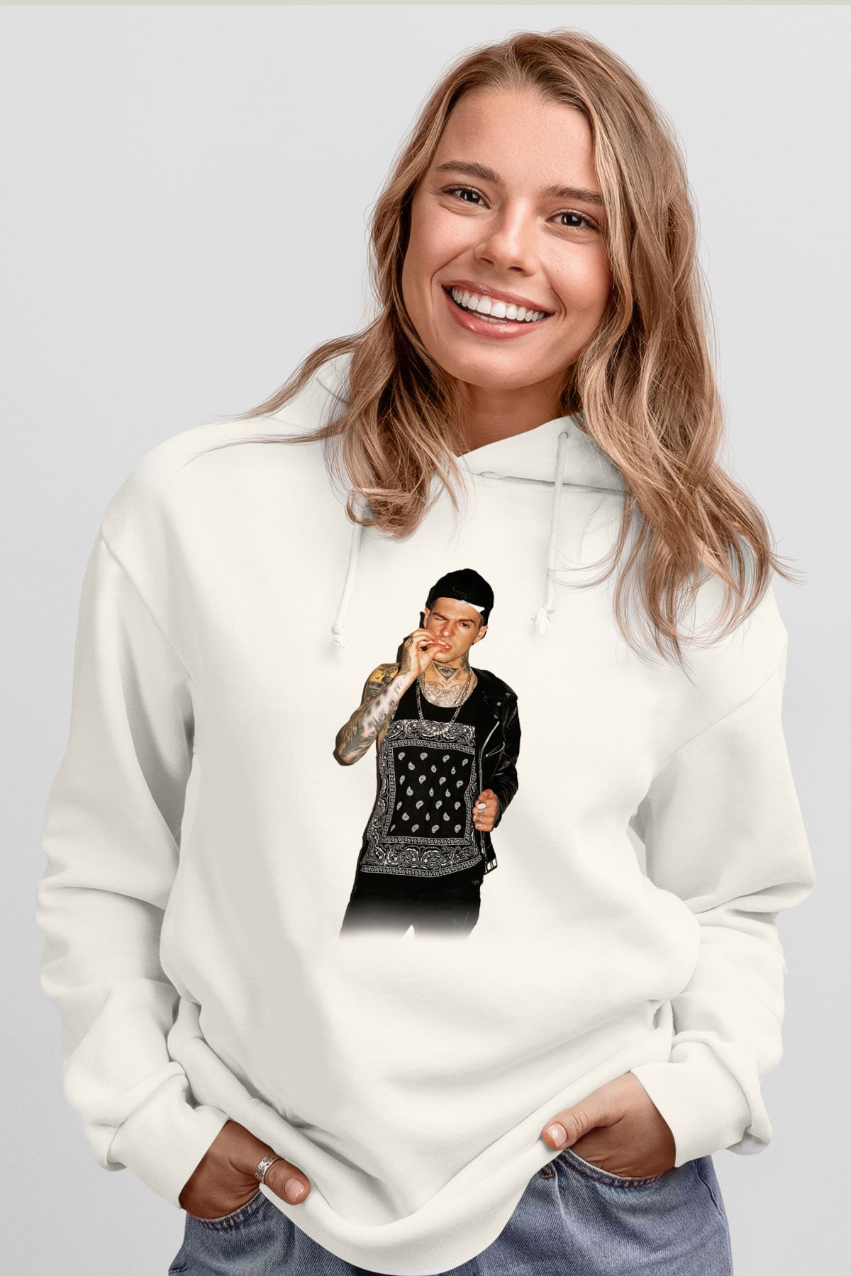 The Neighbourhood Beyaz Unisex Kapşonlu Sweatshirt