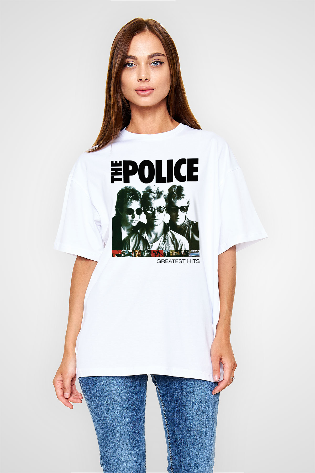 The Police Beyaz Unisex Oversize Tişört T-Shirt