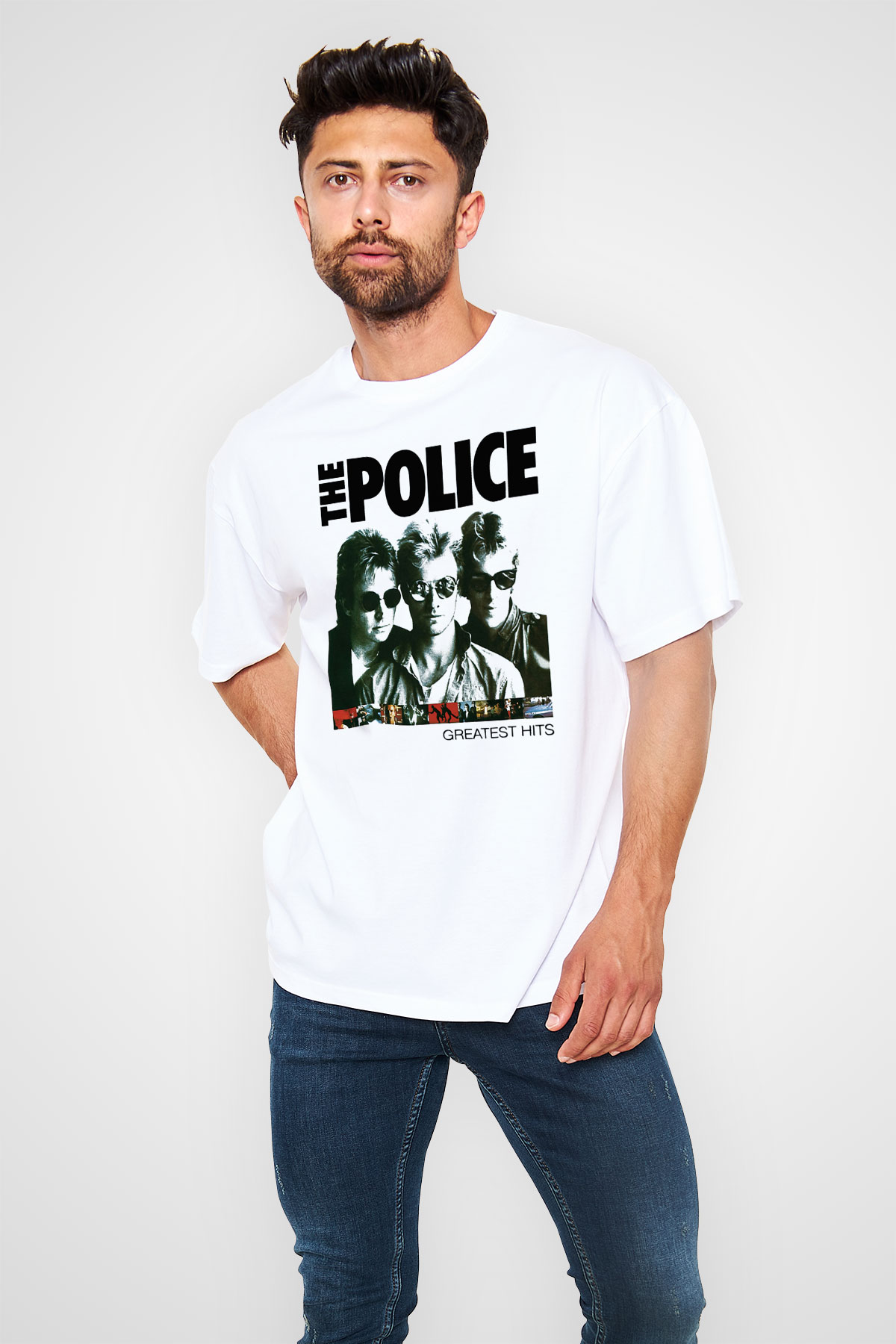 The Police Beyaz Unisex Oversize Tişört T-Shirt
