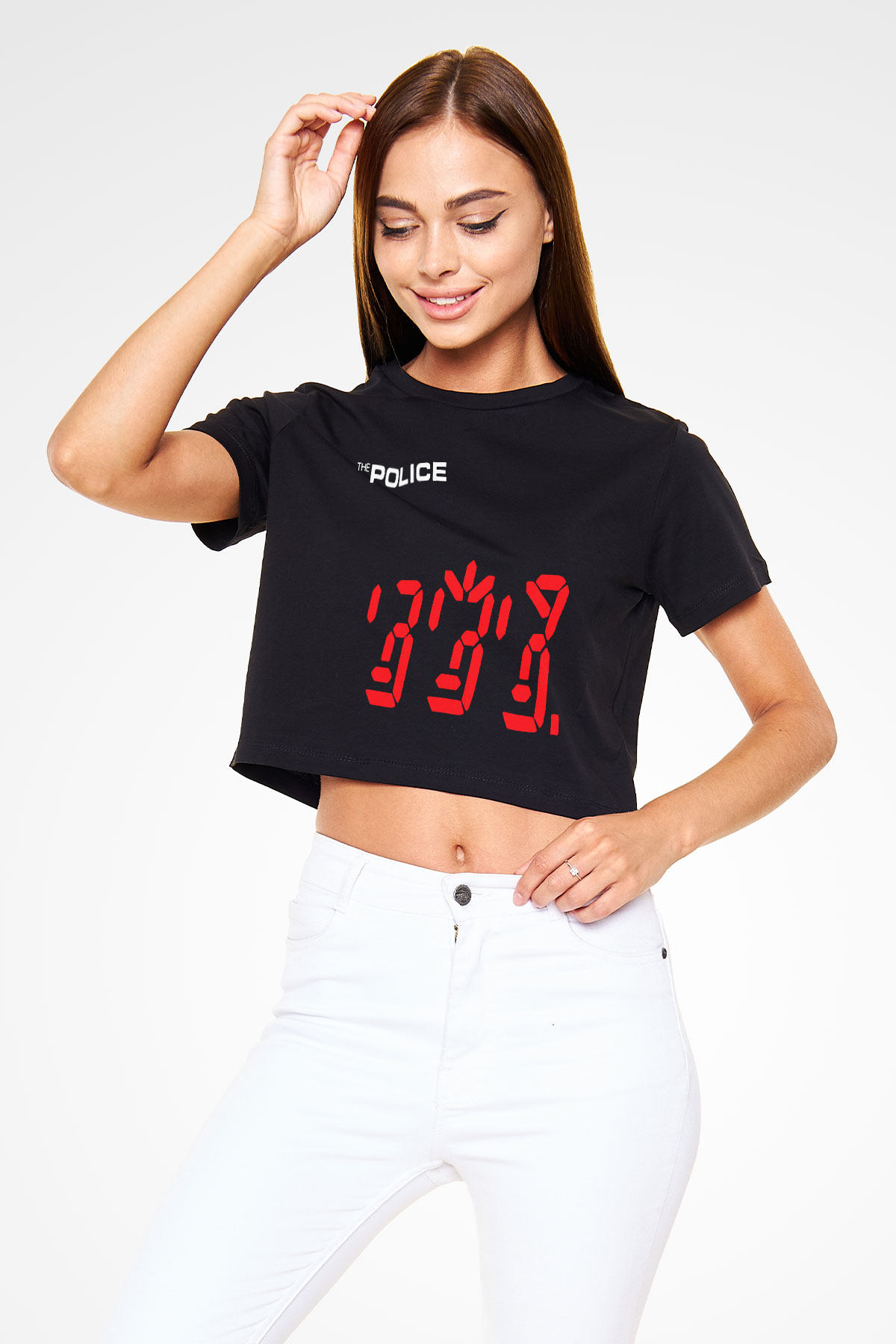 The Police Siyah Crop Top Tişört