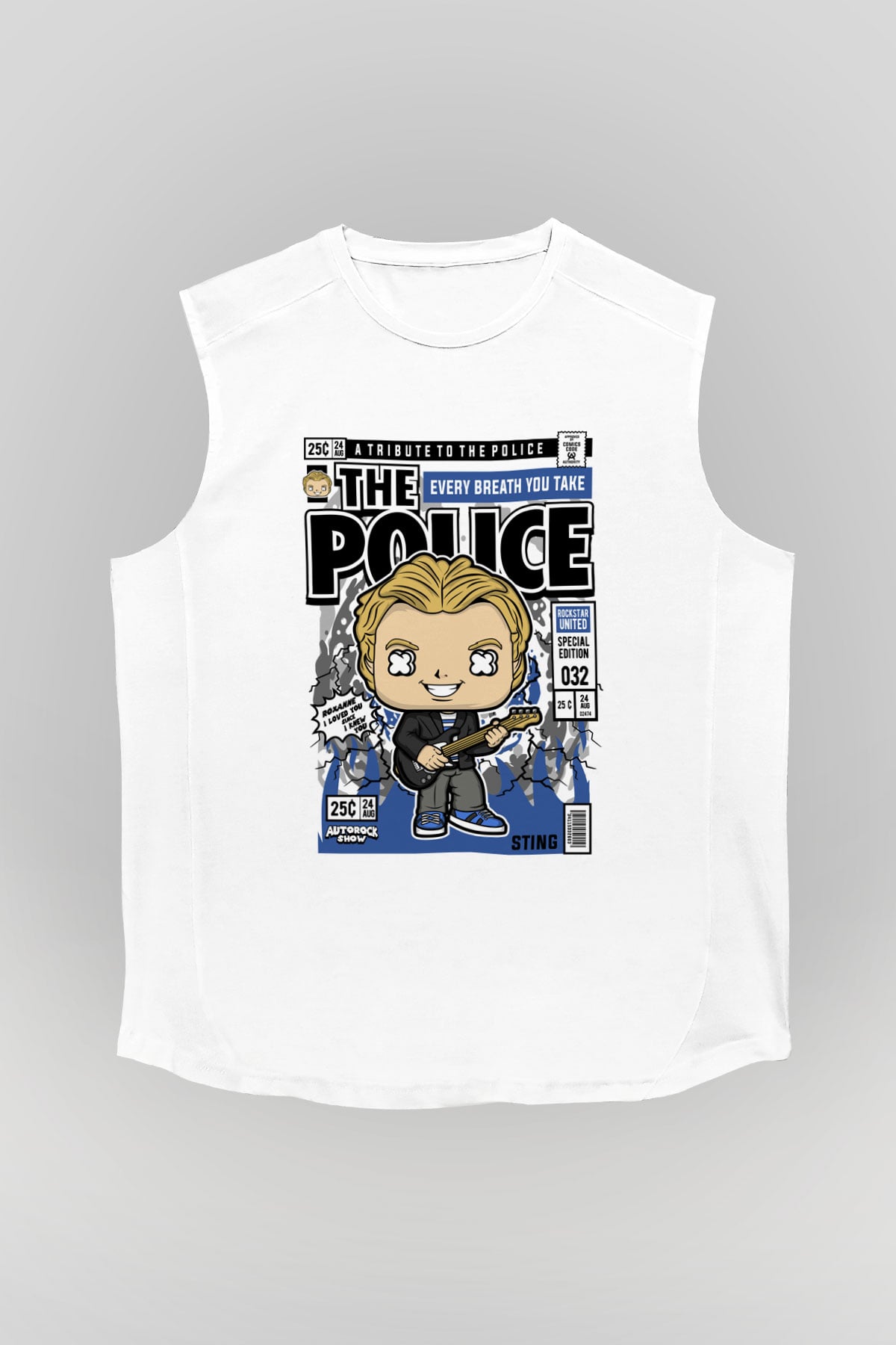 The Police Sting Baskılı Unisex Beyaz Kolsuz Tişört