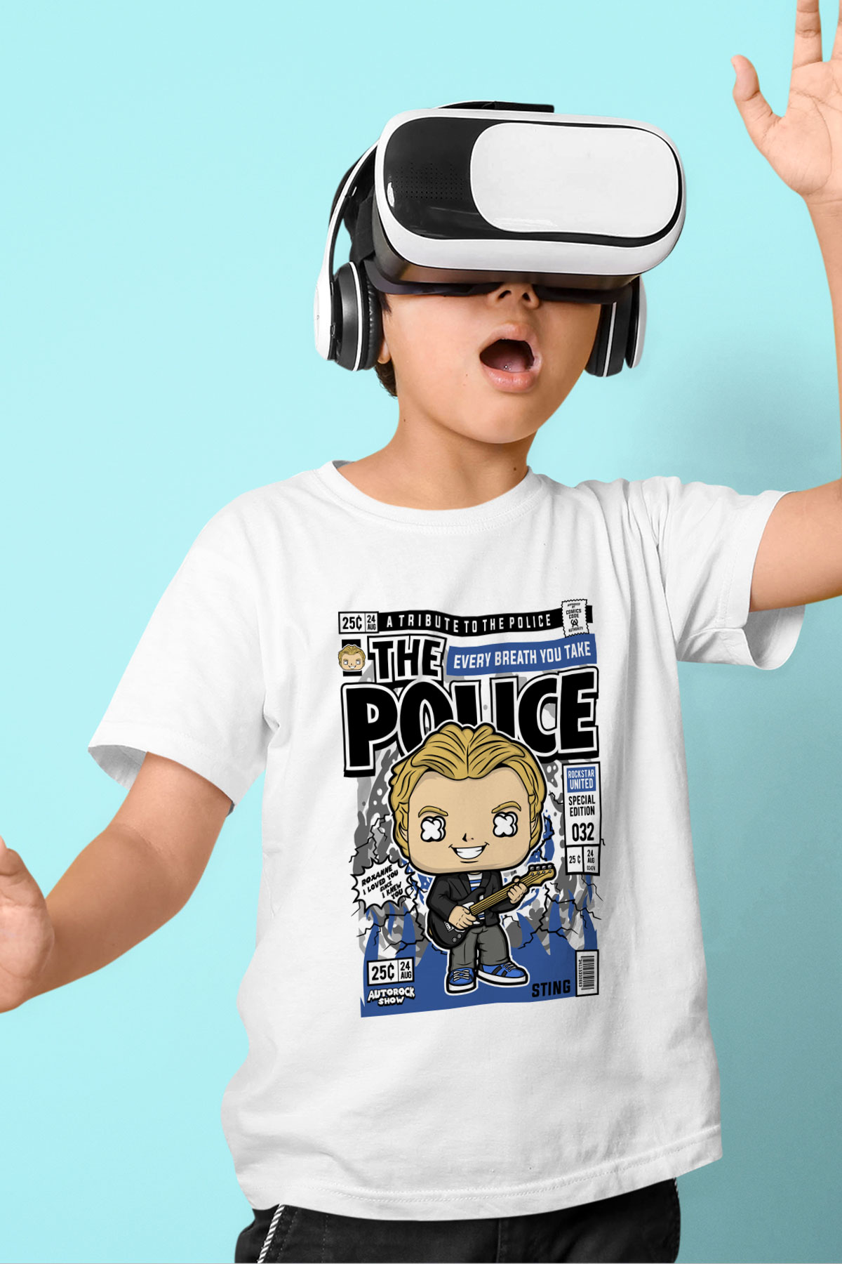 The Police Sting Baskılı Unisex Beyaz Çocuk Tişört