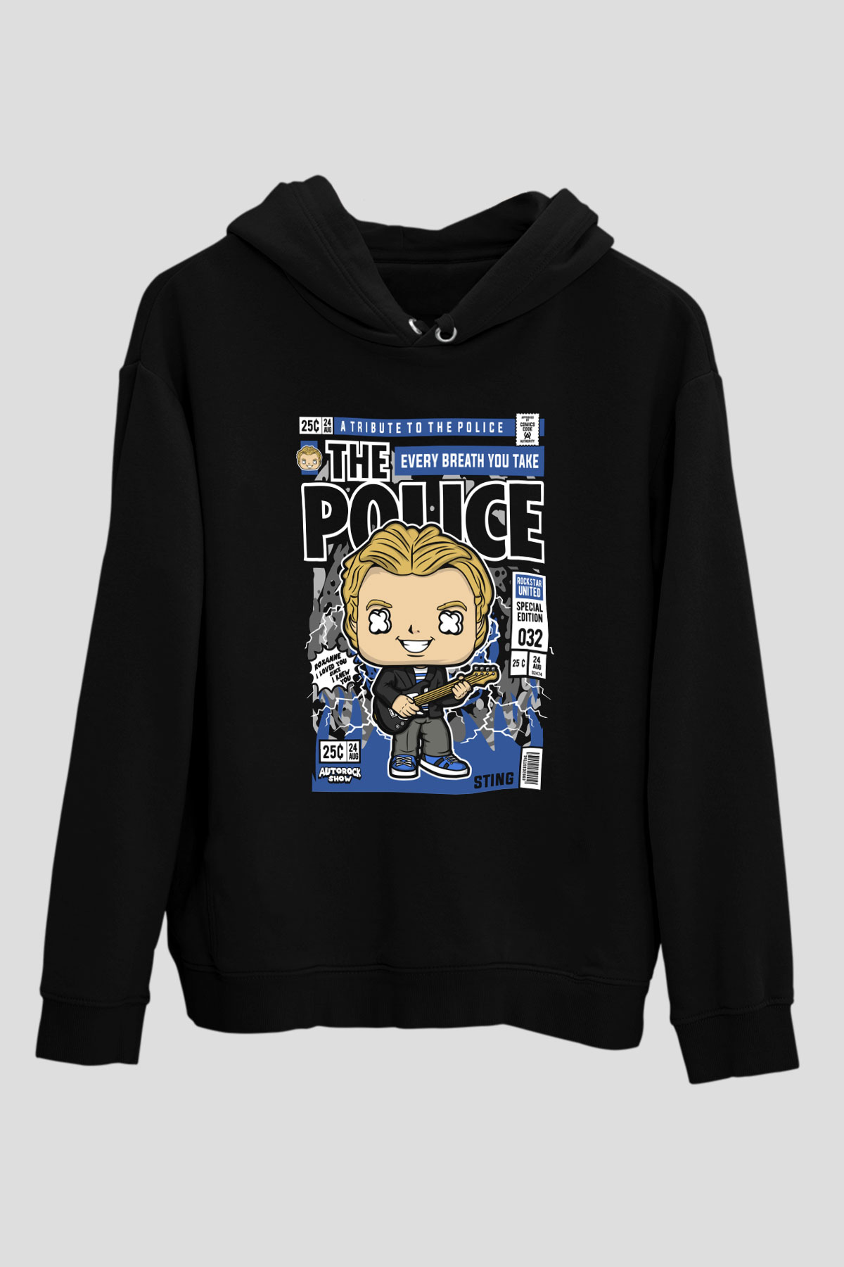 The Police Sting Baskılı Unisex Siyah Hoodie