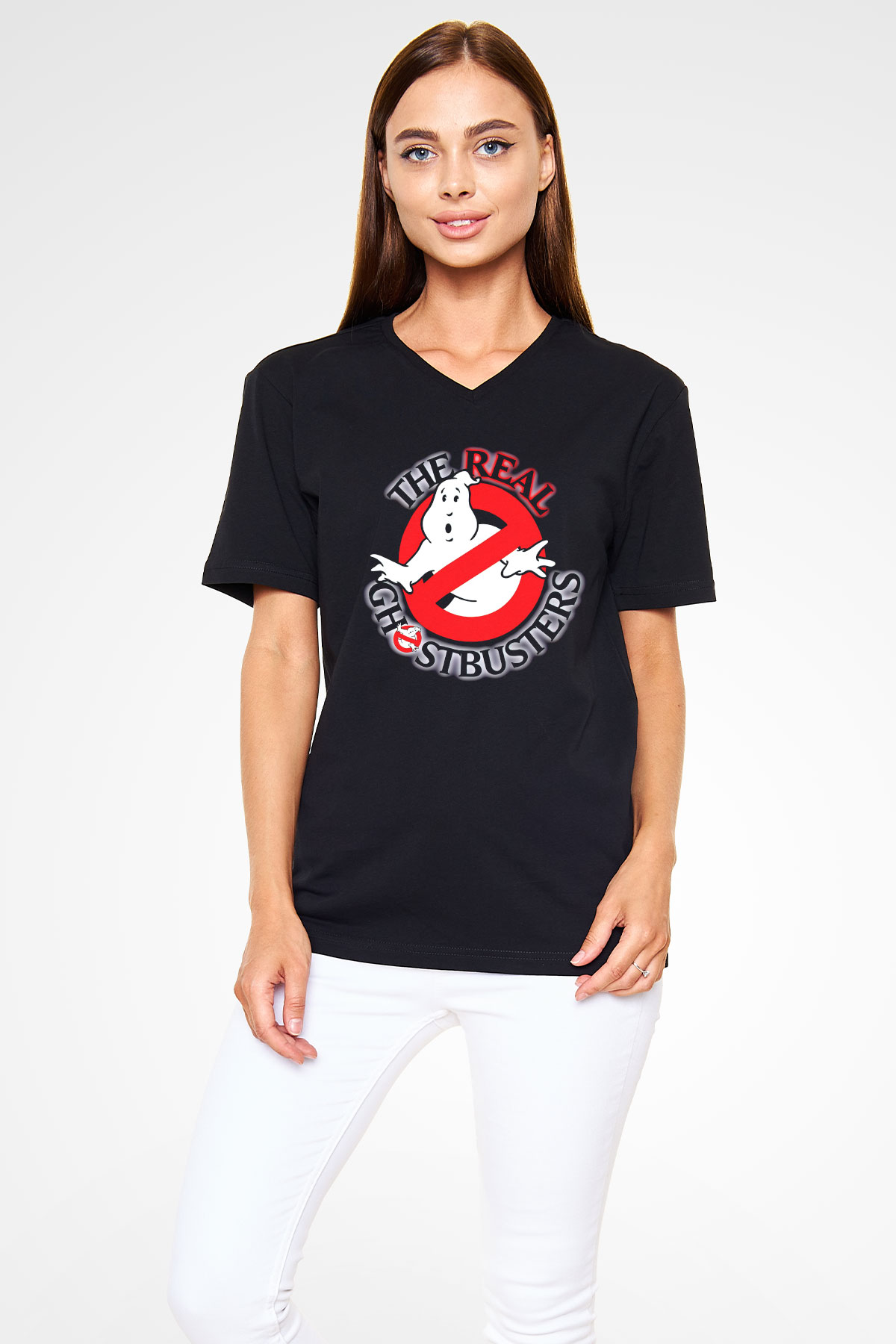 The Real Ghostbusters Hayalet Avcıları Siyah Unisex  V Yaka Tişört