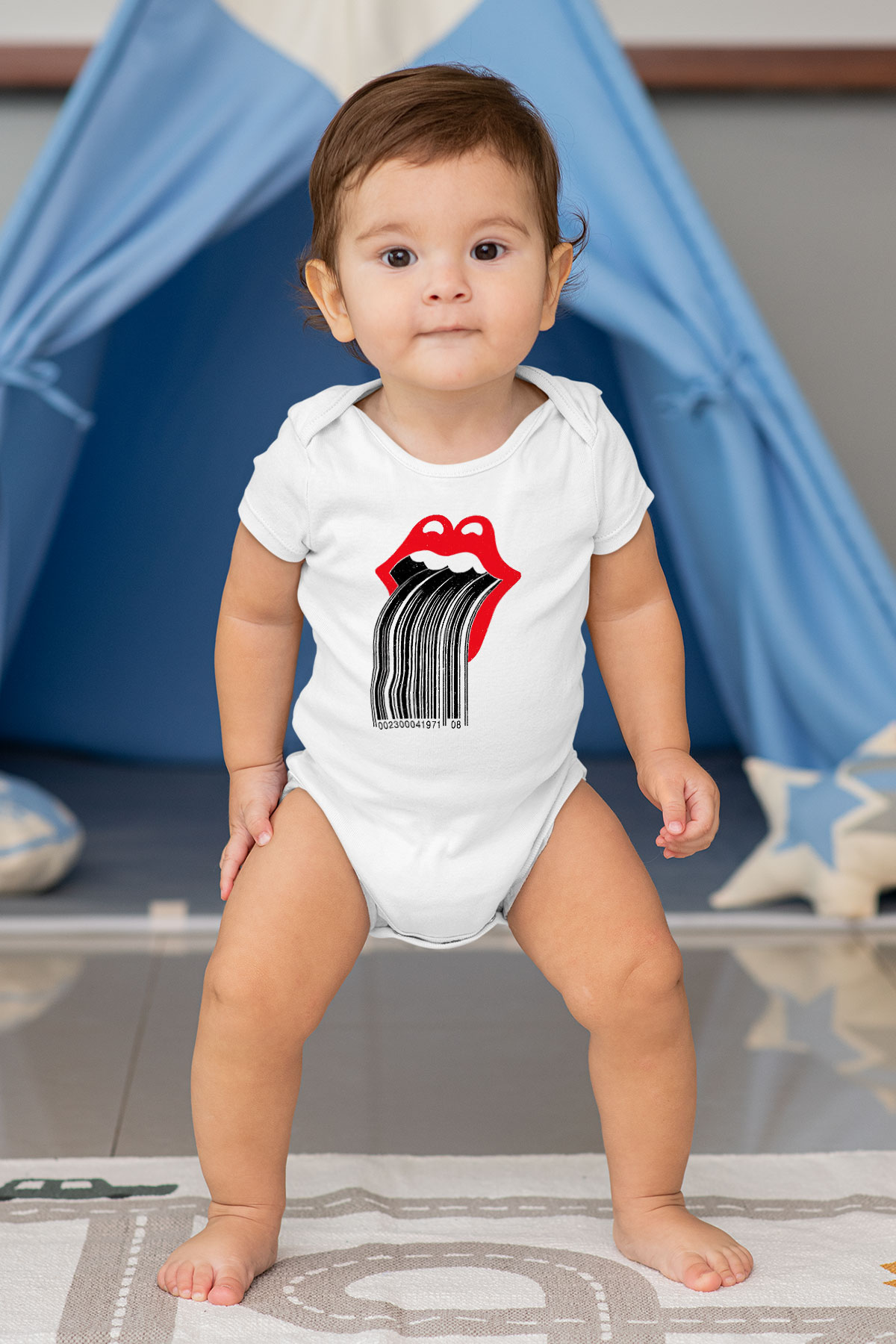 The Rolling Stones Logo Baskılı Beyaz Unisex Bebek Body - Zıbın
