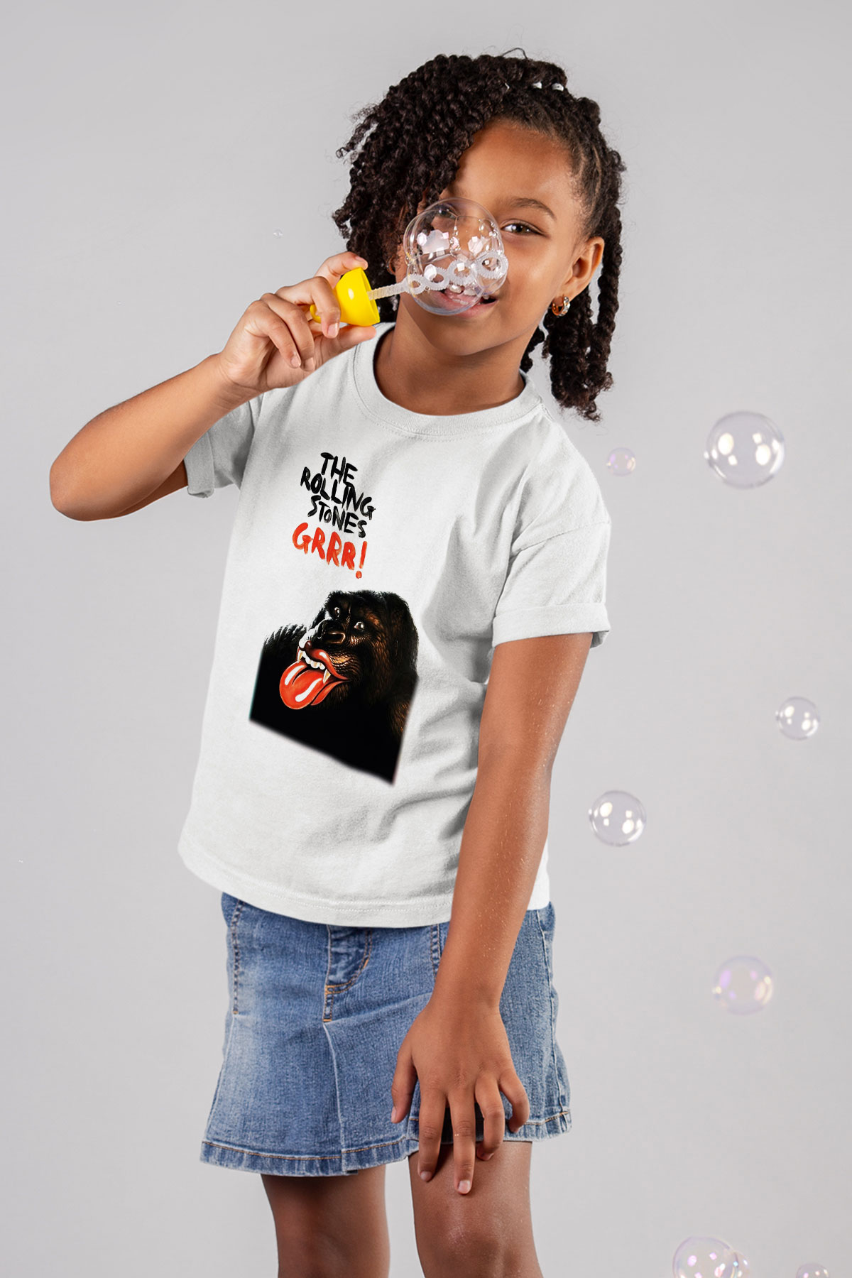 The Rolling Stones Logo Baskılı Beyaz Unisex Çocuk Tişört