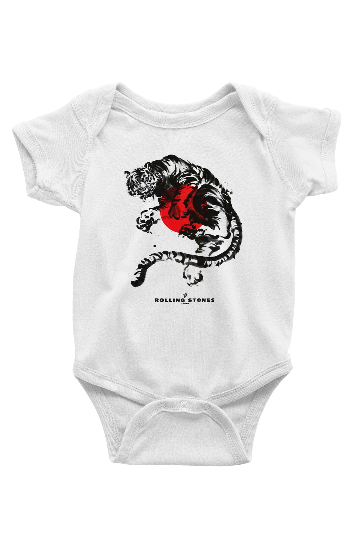 The Rolling Stones Logo Baskılı Beyaz Unisex Bebek Body - Zıbın
