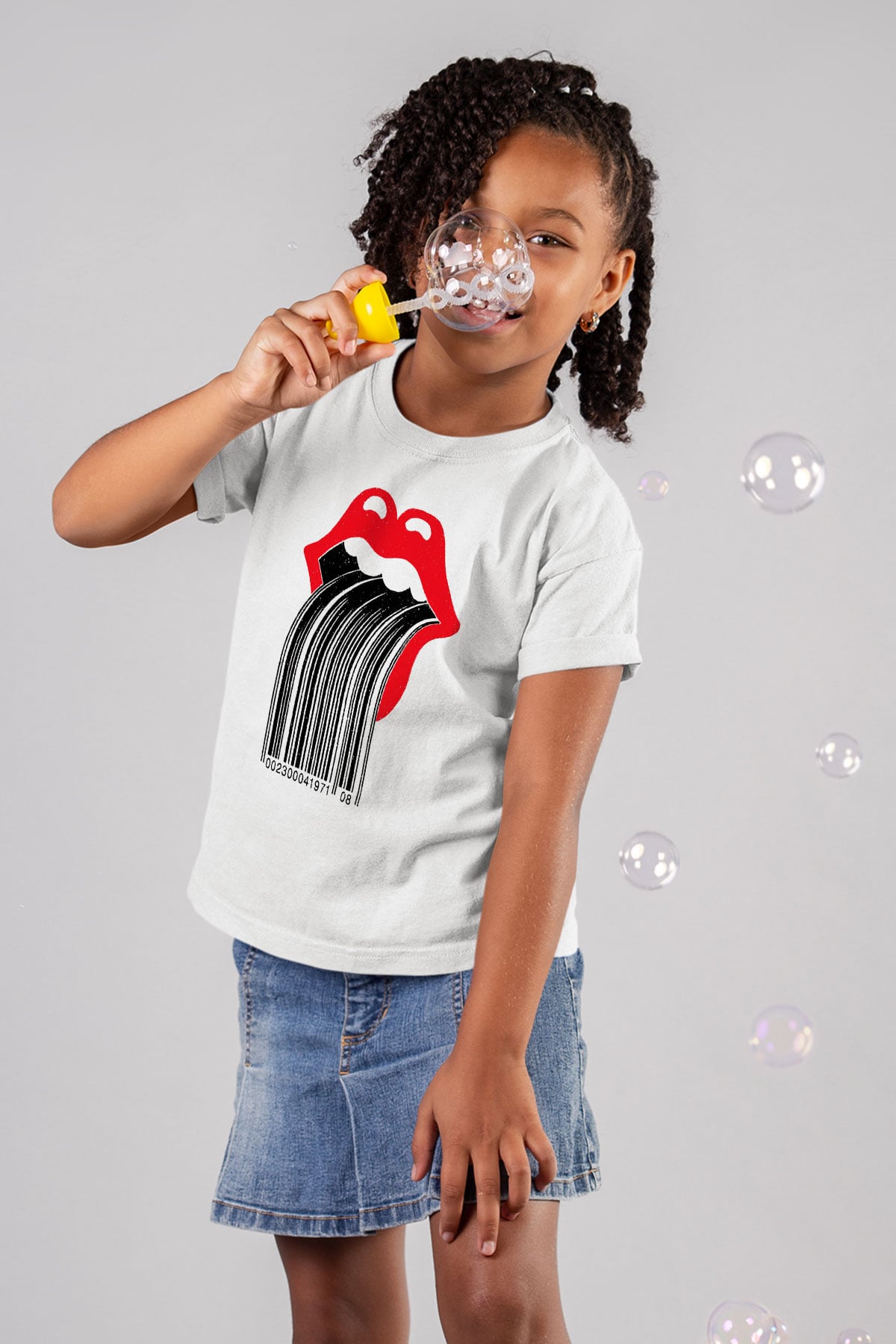 The Rolling Stones Logo Baskılı Beyaz Unisex Çocuk Tişört