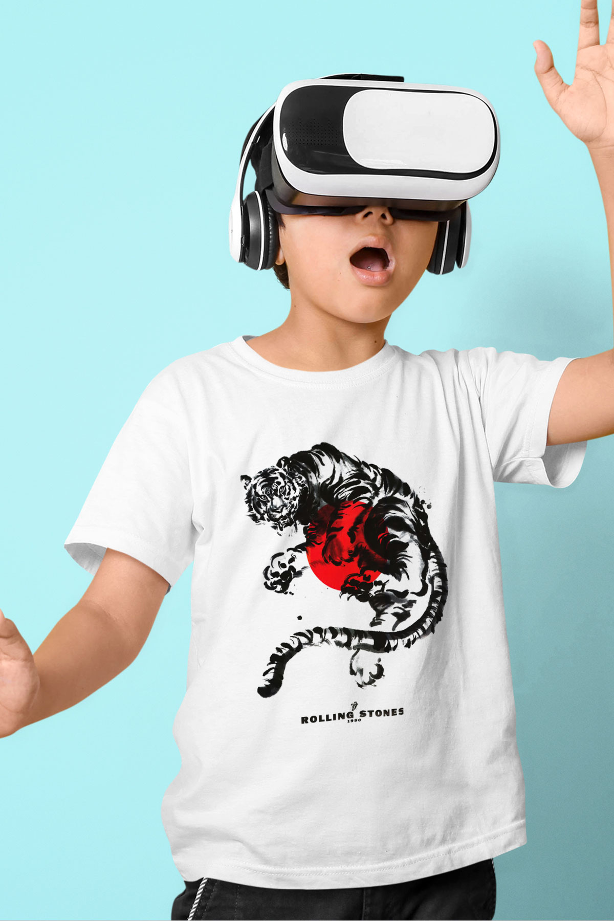 The Rolling Stones Logo Baskılı Beyaz Unisex Çocuk Tişört