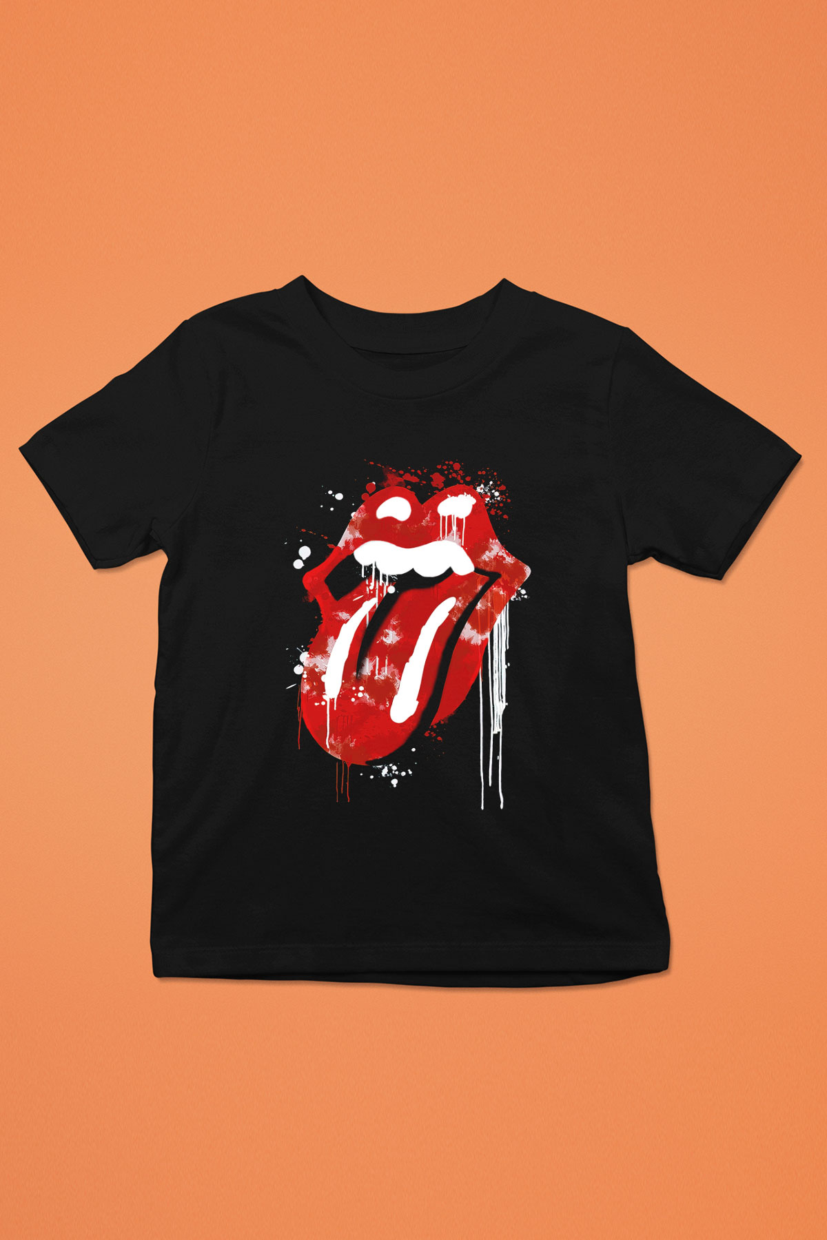 The Rolling Stones Logo Baskılı Siyah Unisex Çocuk Tişört