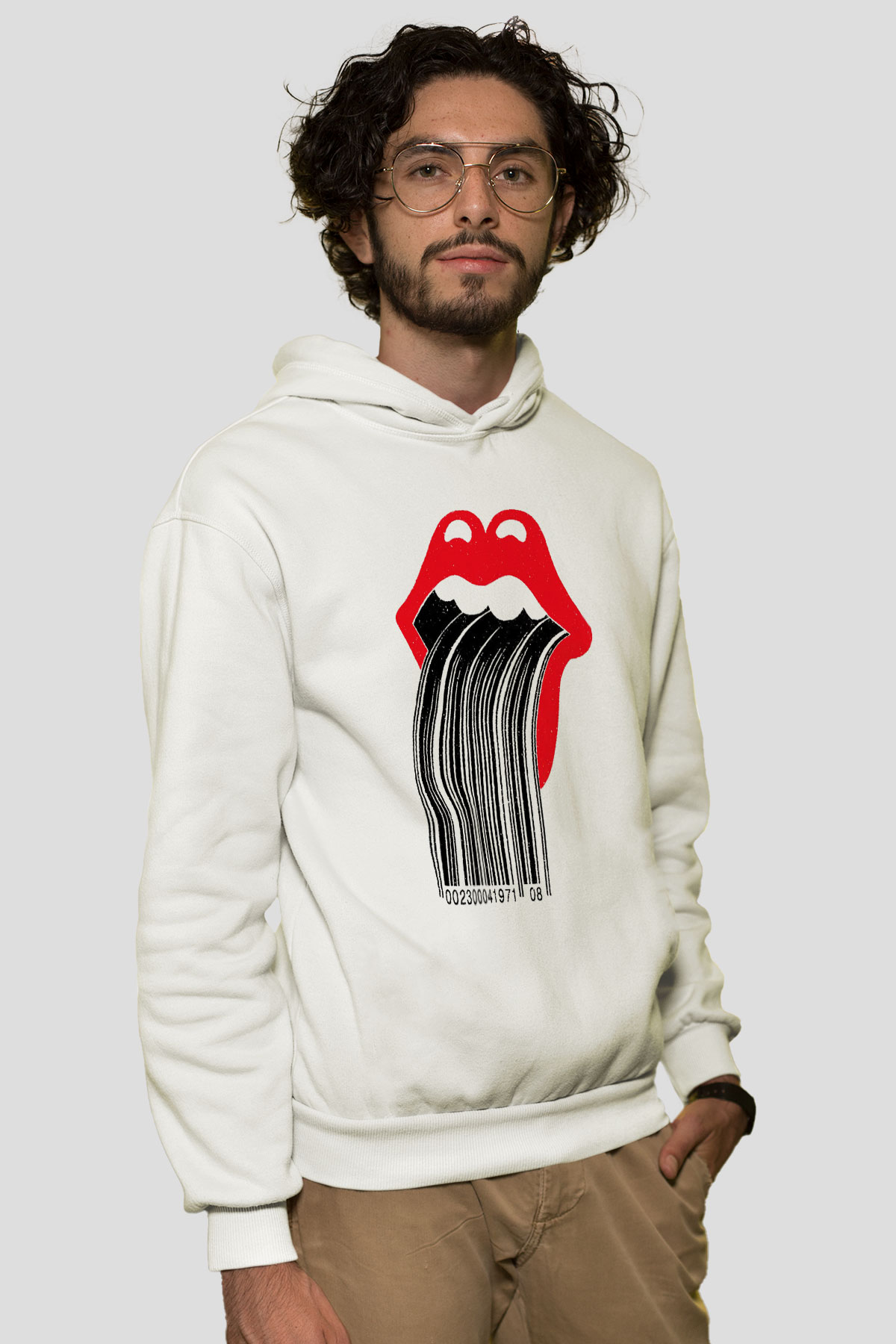 The Rolling Stones Logo Beyaz Unisex Kapşonlu Sweatshirt
