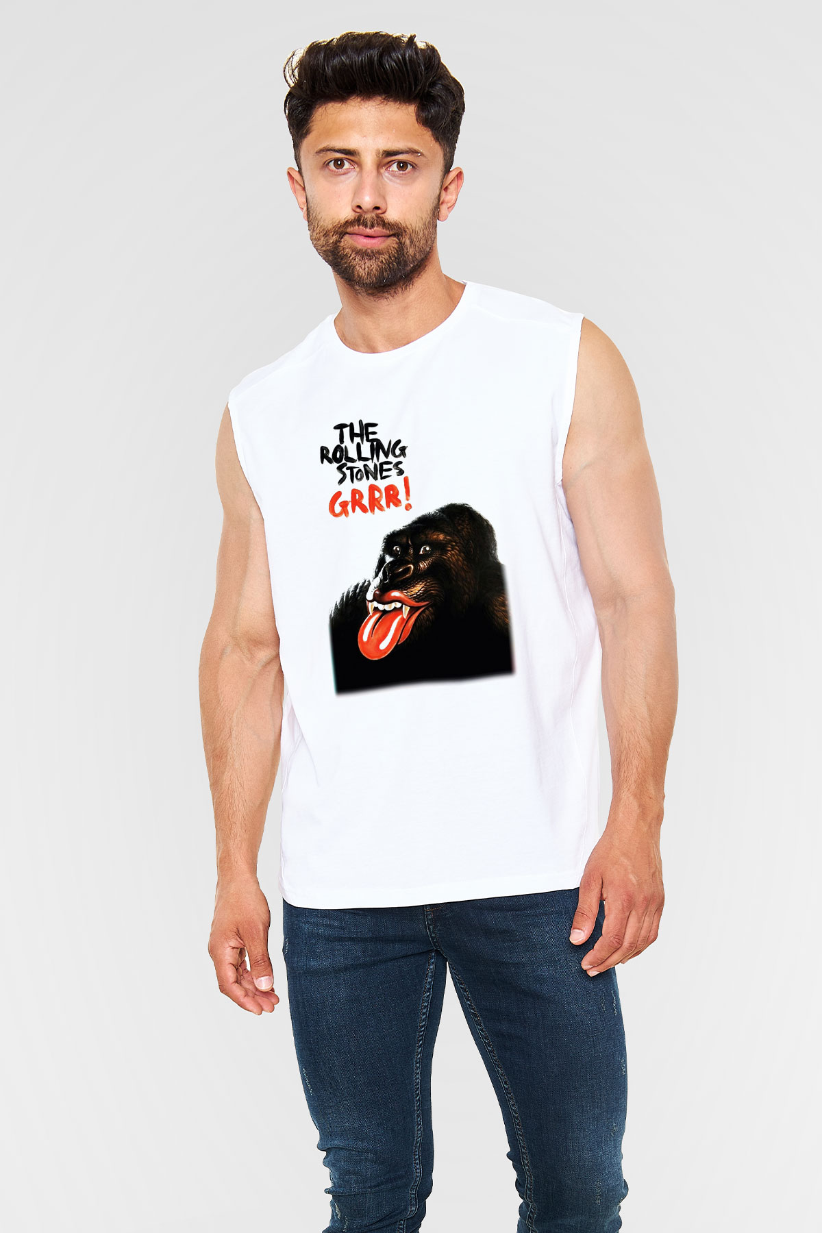 The Rolling Stones Logo Beyaz Unisex Kolsuz Tişört
