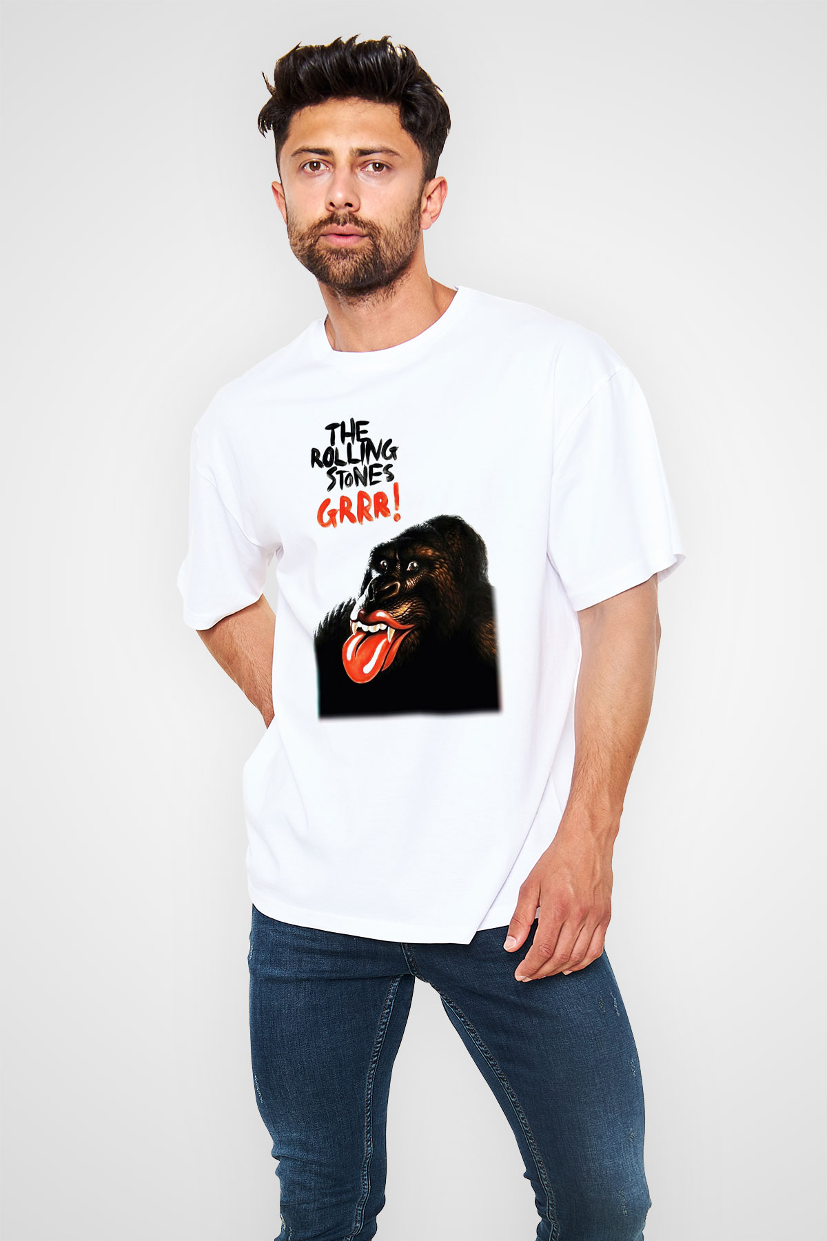 The Rolling Stones Logo Beyaz Unisex Oversize Tişört T-Shirt
