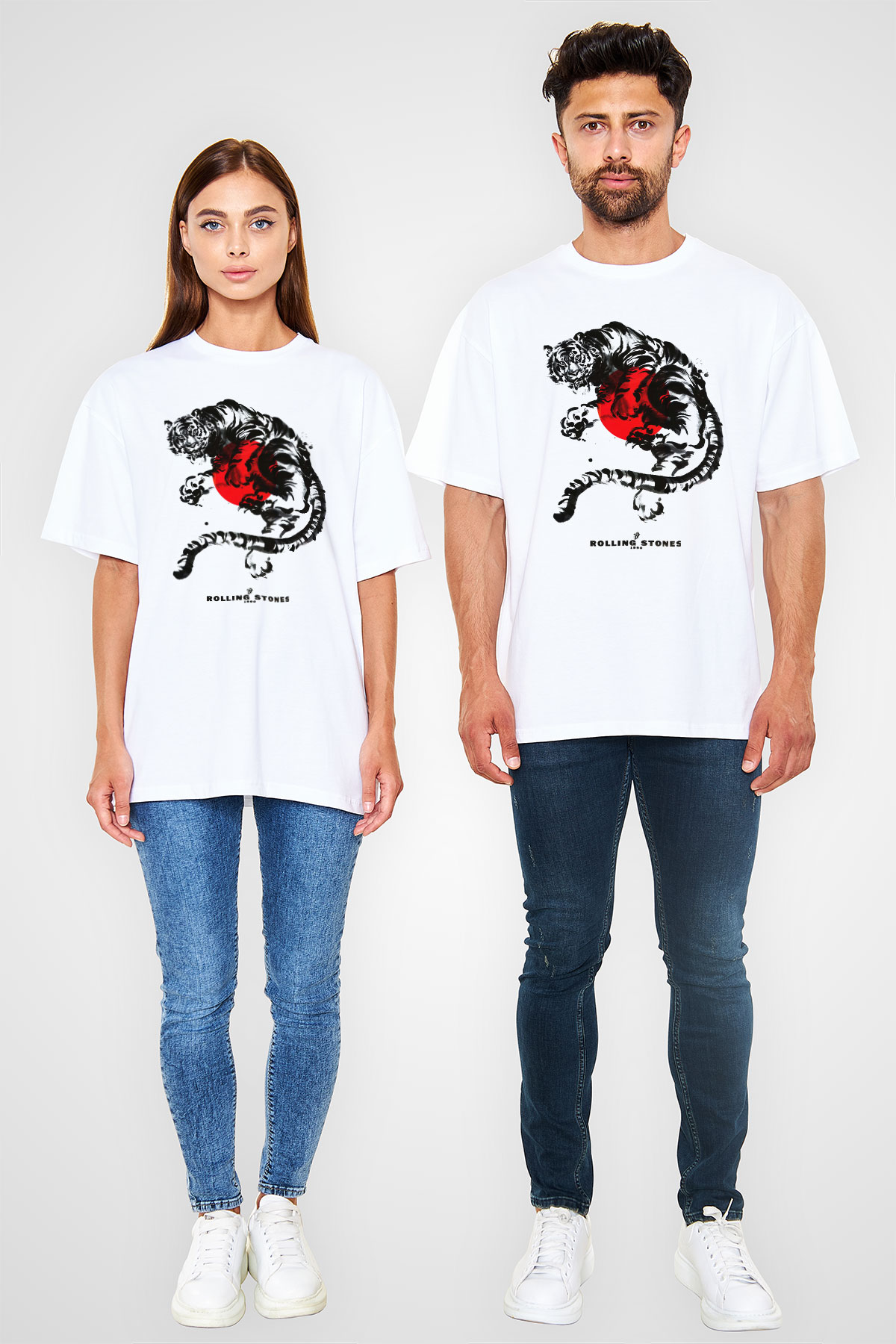 The Rolling Stones Logo Beyaz Unisex Oversize Tişört T-Shirt