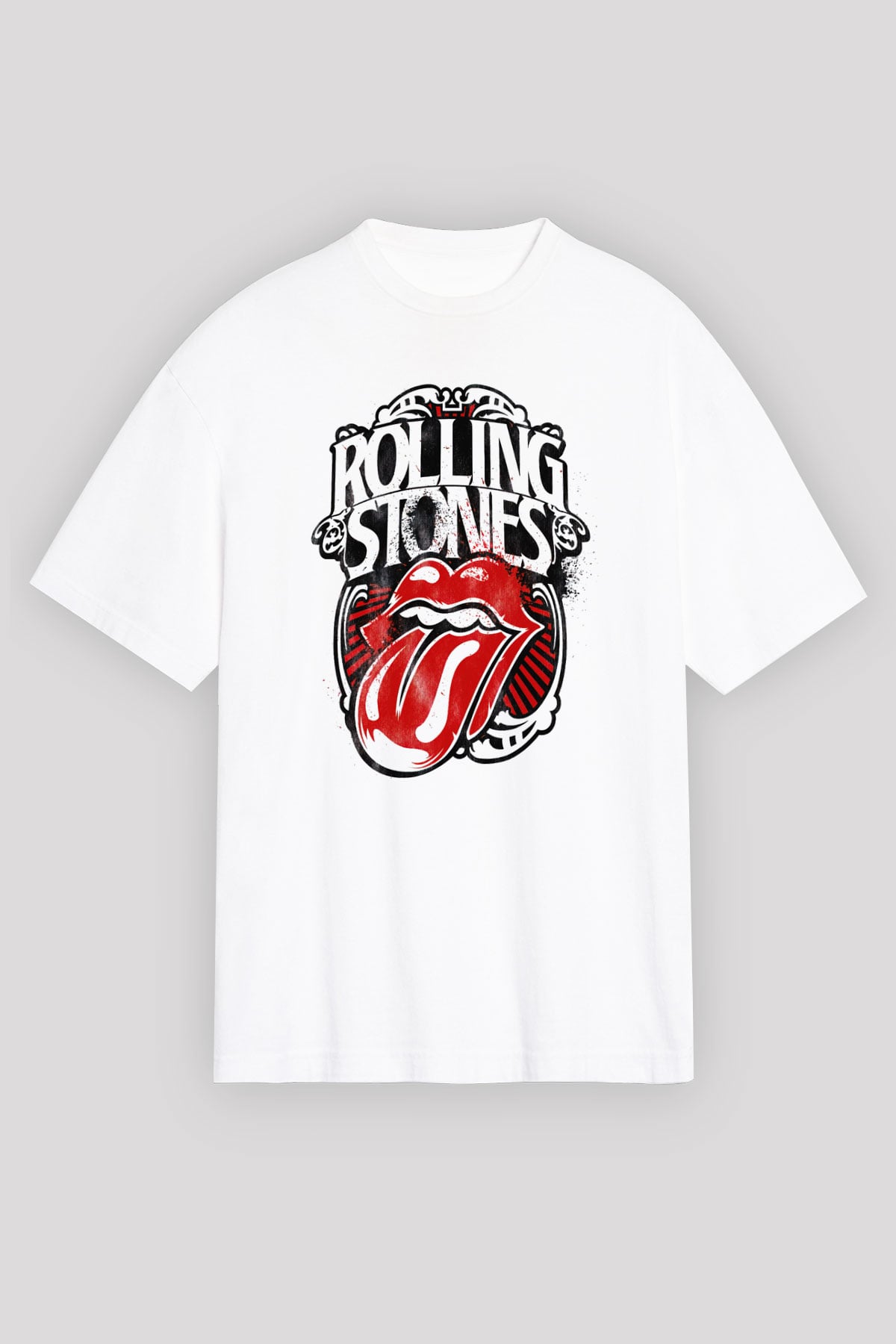 The Rolling Stones Logo Beyaz Unisex Oversize Tişört T-Shirt