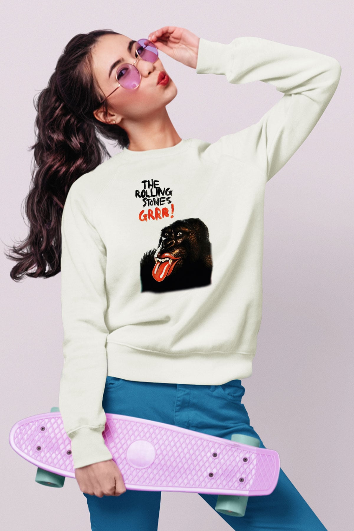 The Rolling Stones Logo Beyaz Unisex Sweatshirt