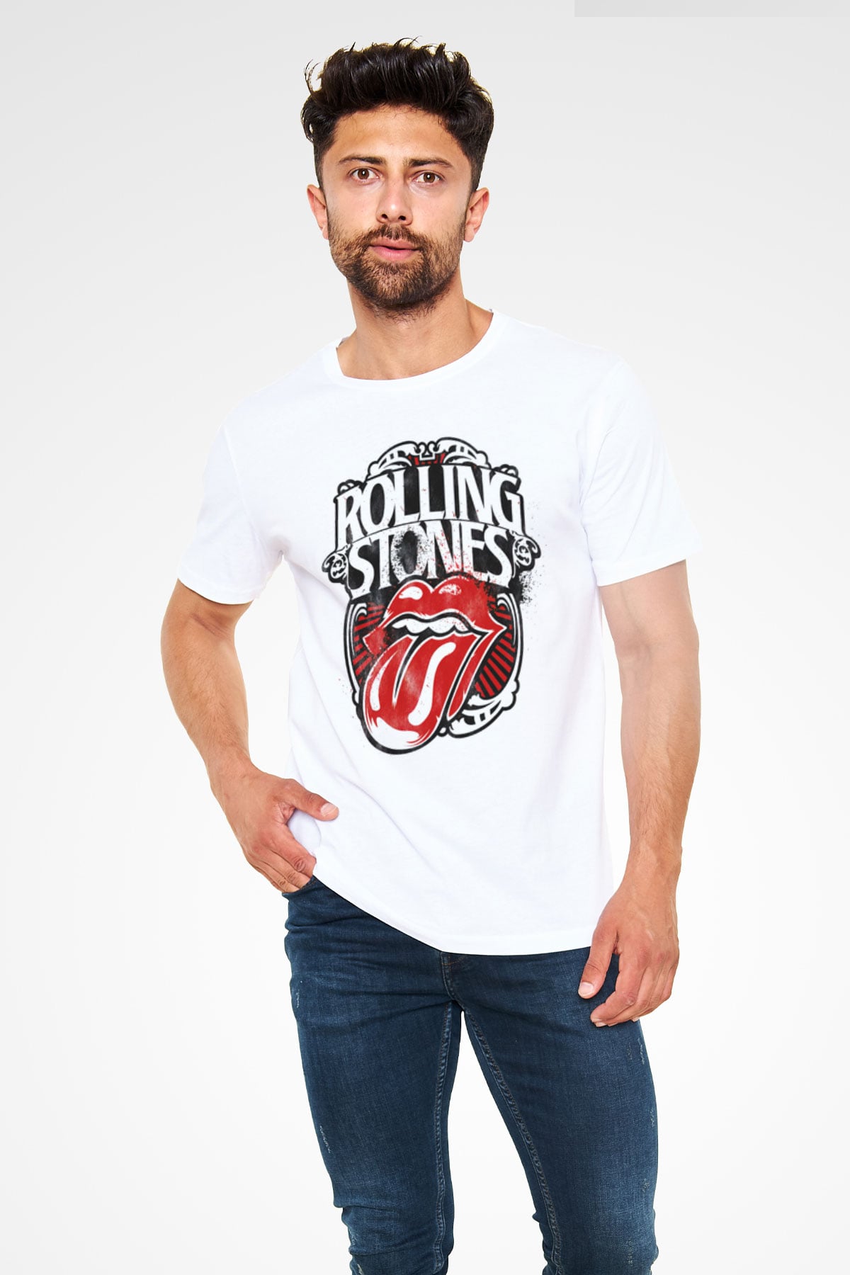 The Rolling Stones Logo Beyaz Unisex Tişört T-Shirt - TişörtFabrikası