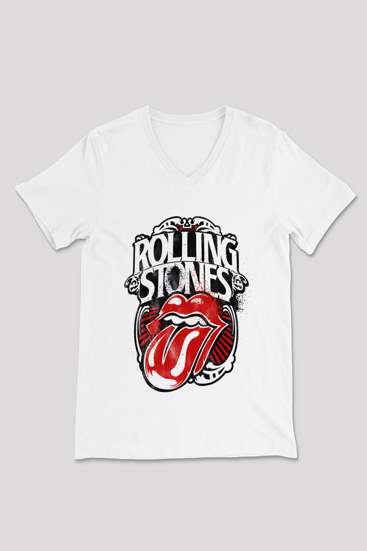 The Rolling Stones Logo Beyaz Unisex V Yaka Tişört T-Shirt