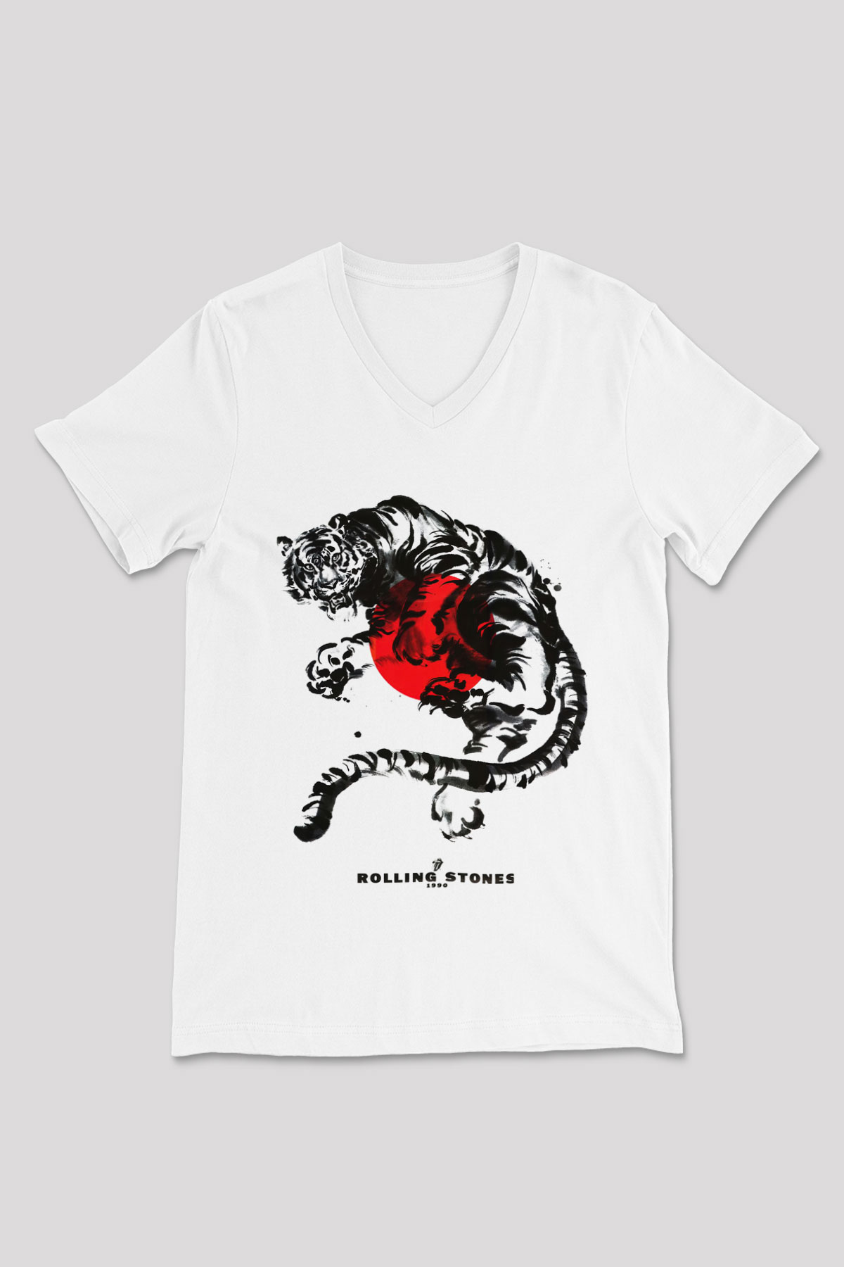 The Rolling Stones Logo Beyaz Unisex V Yaka Tişört T-Shirt