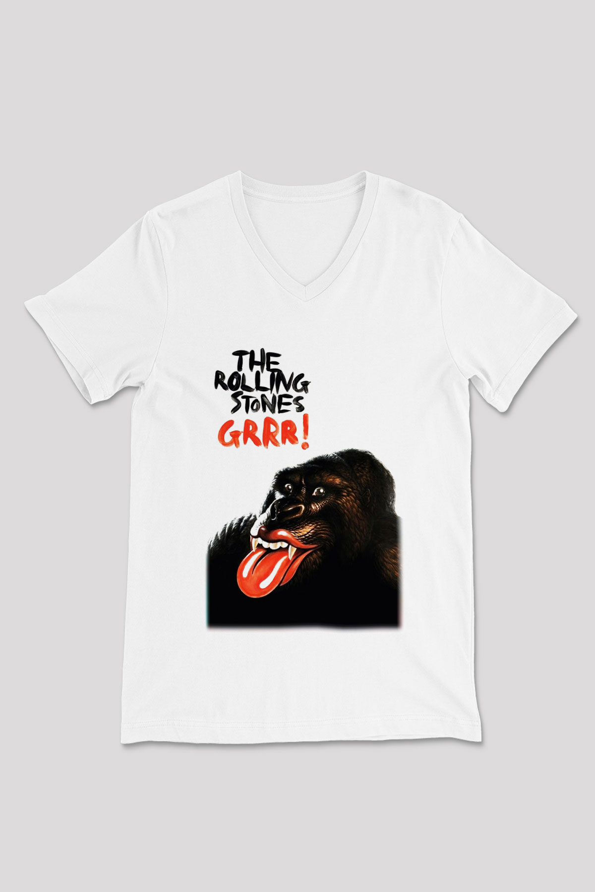 The Rolling Stones Logo Beyaz Unisex V Yaka Tişört T-Shirt