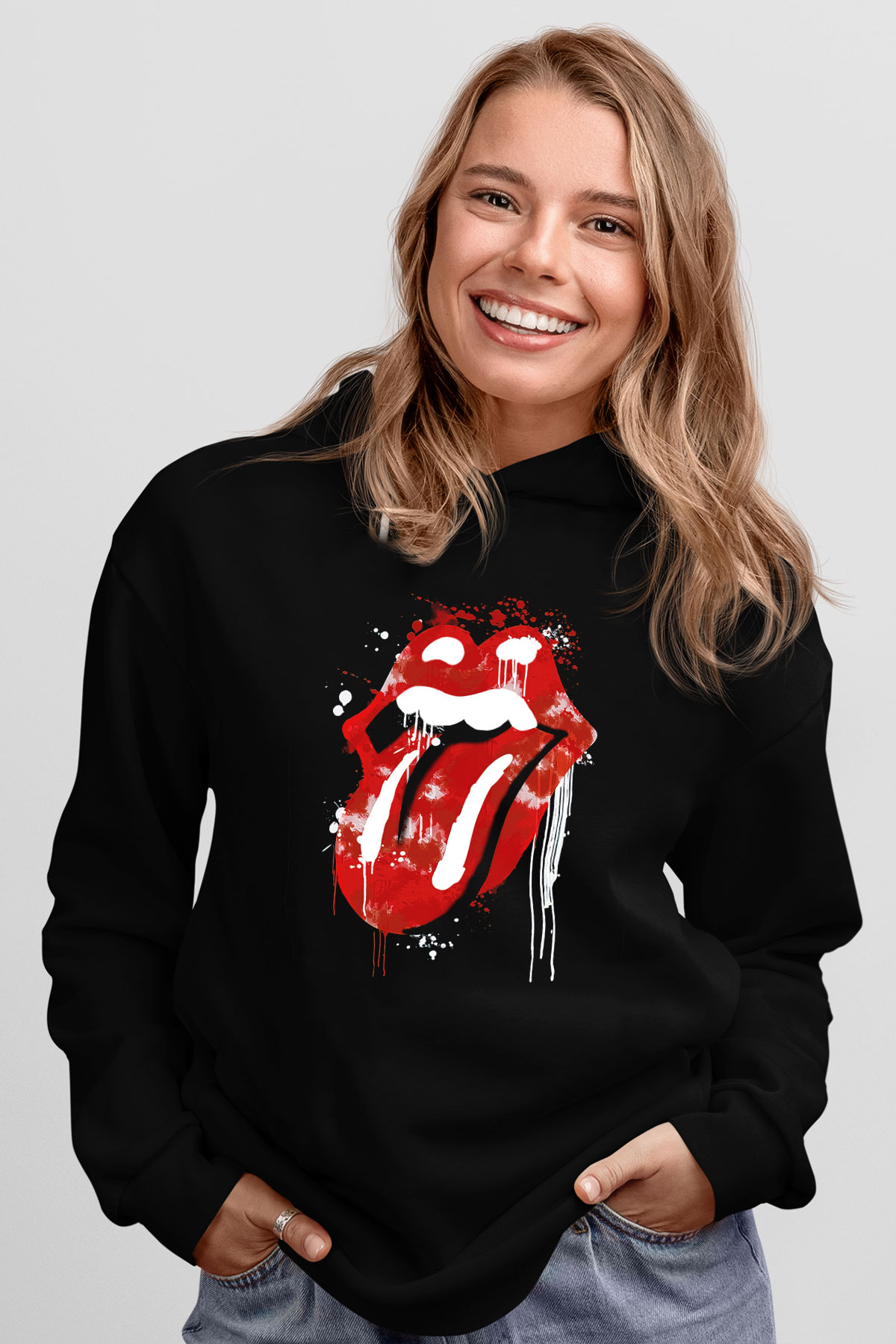 The Rolling Stones Logo Siyah Unisex Hoodie