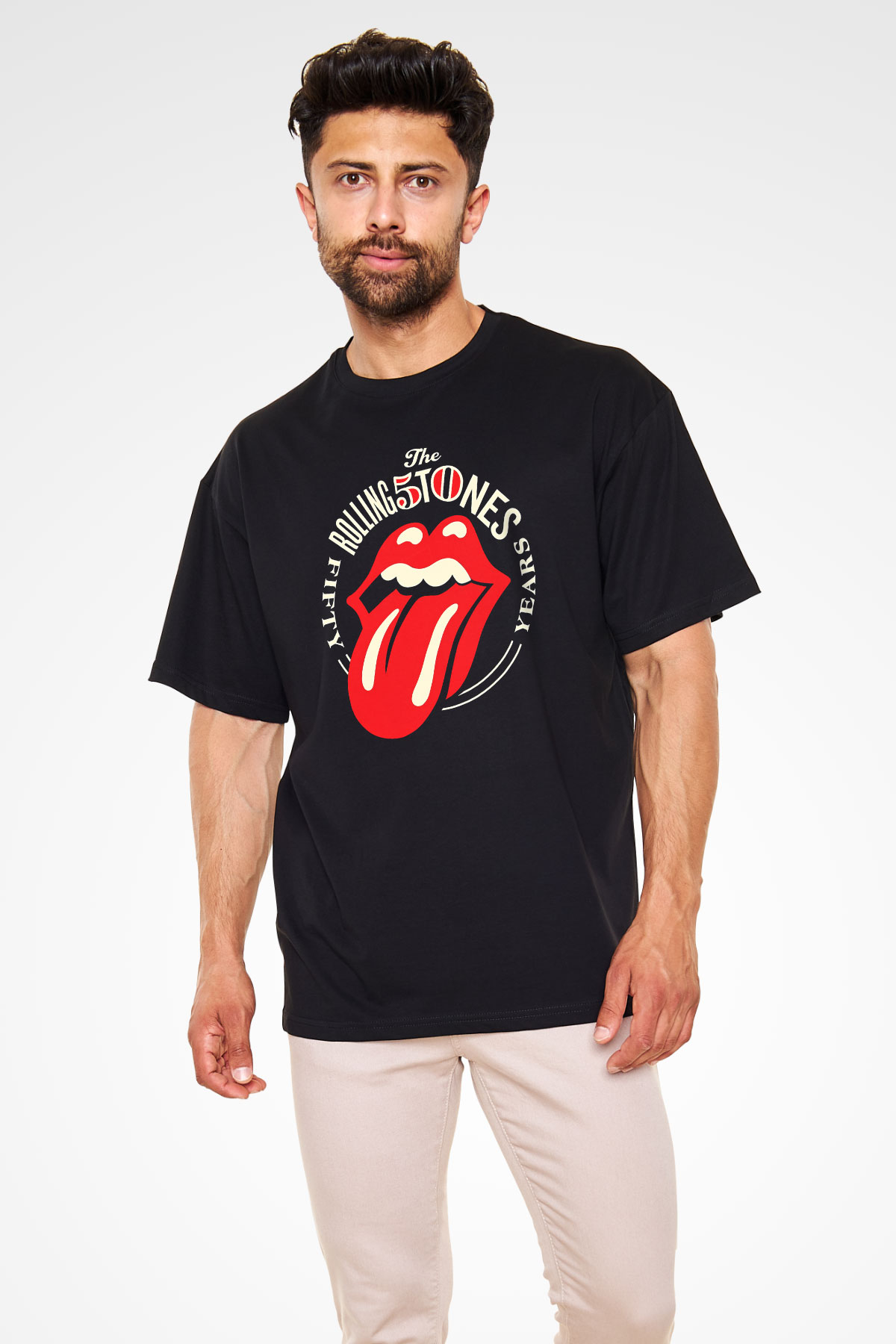 The Rolling Stones Logo Siyah Unisex Oversize Tişört T-Shirt