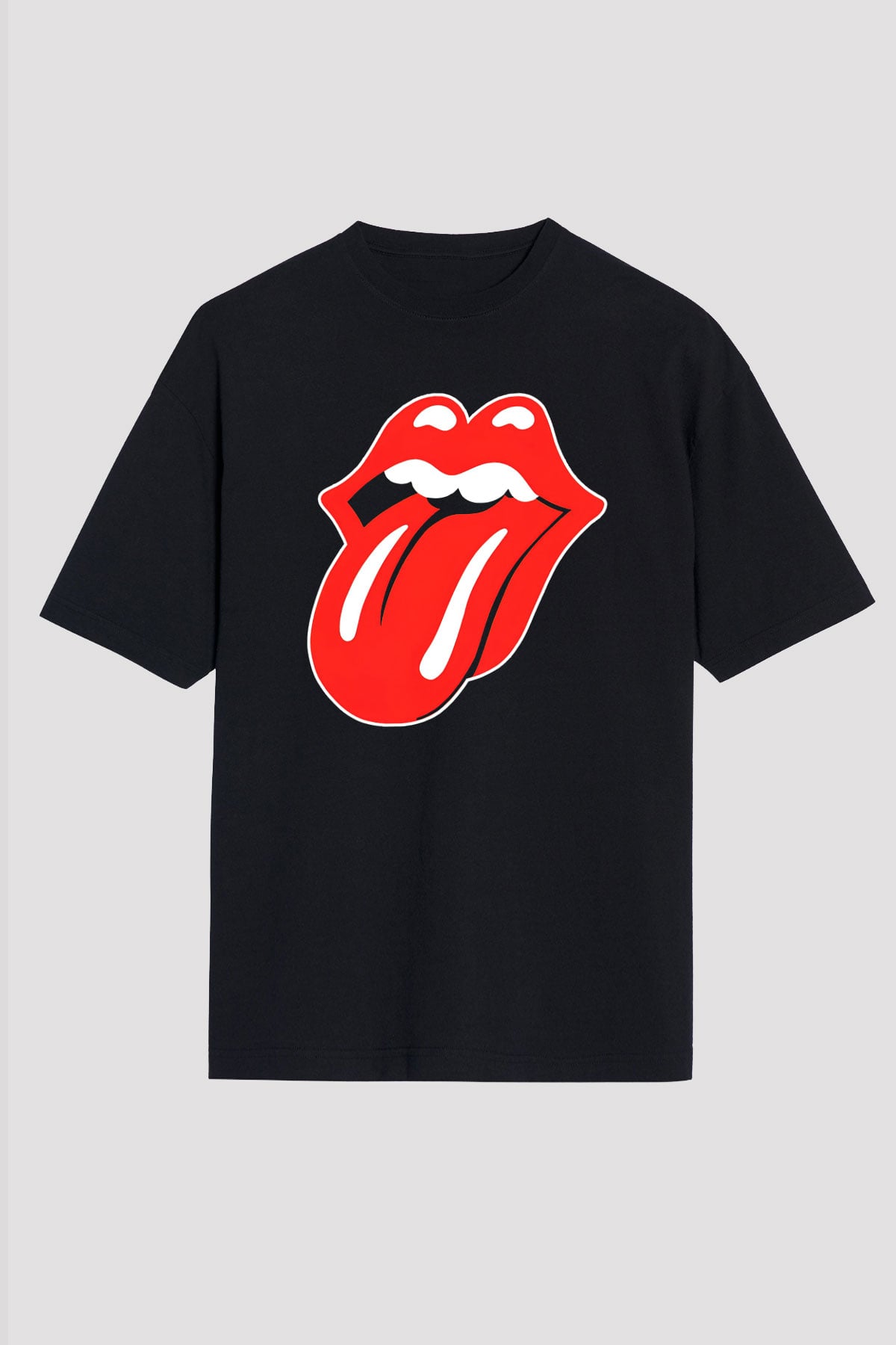 The Rolling Stones Logo Siyah Unisex Oversize Tişört T-Shirt