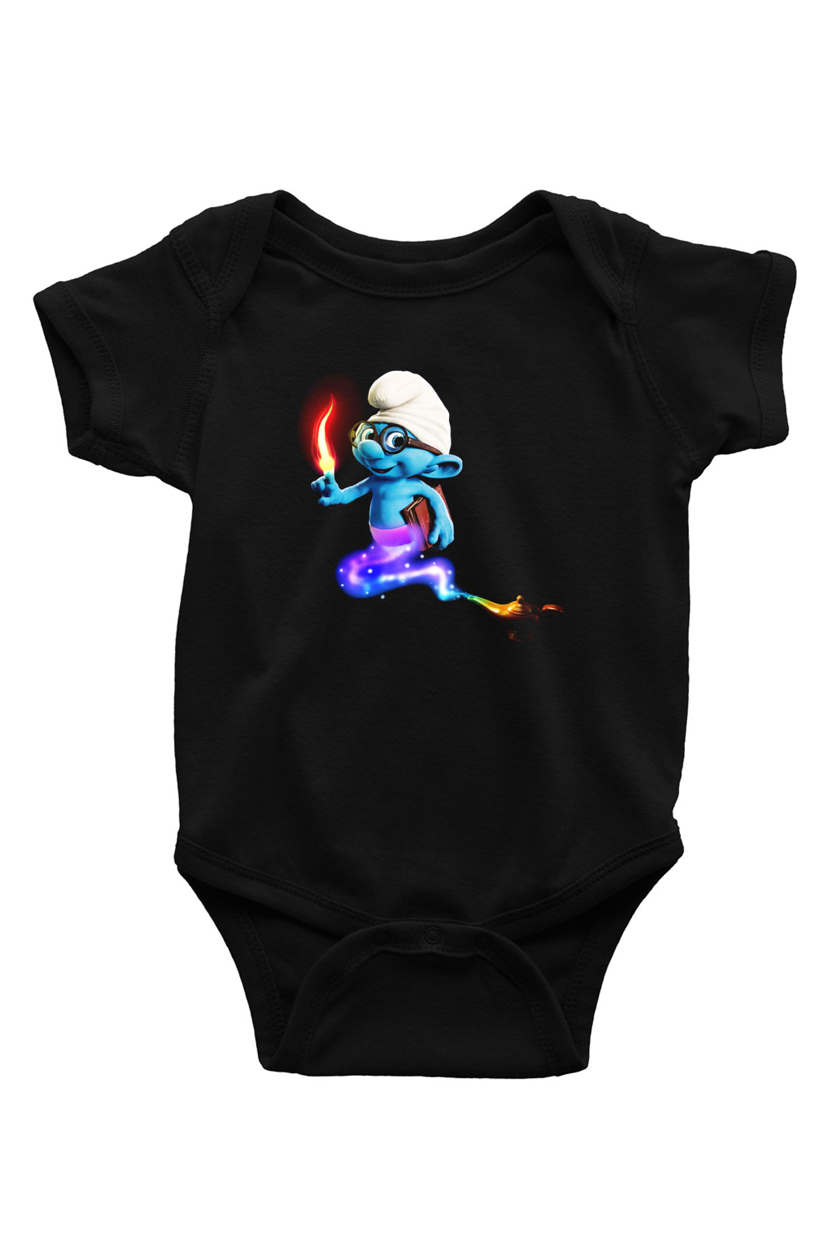 The Smurfs Şirinler Baskılı Siyah Bebek Body - Zıbın