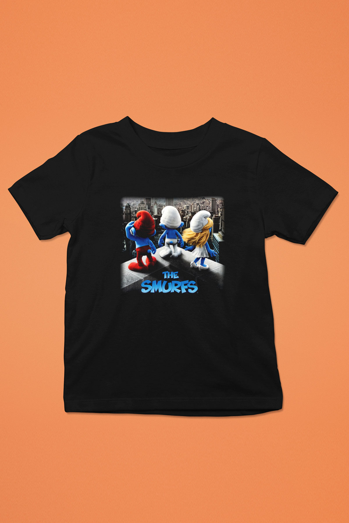 The Smurfs Şirinler Baskılı Siyah Unisex Çocuk Tişört
