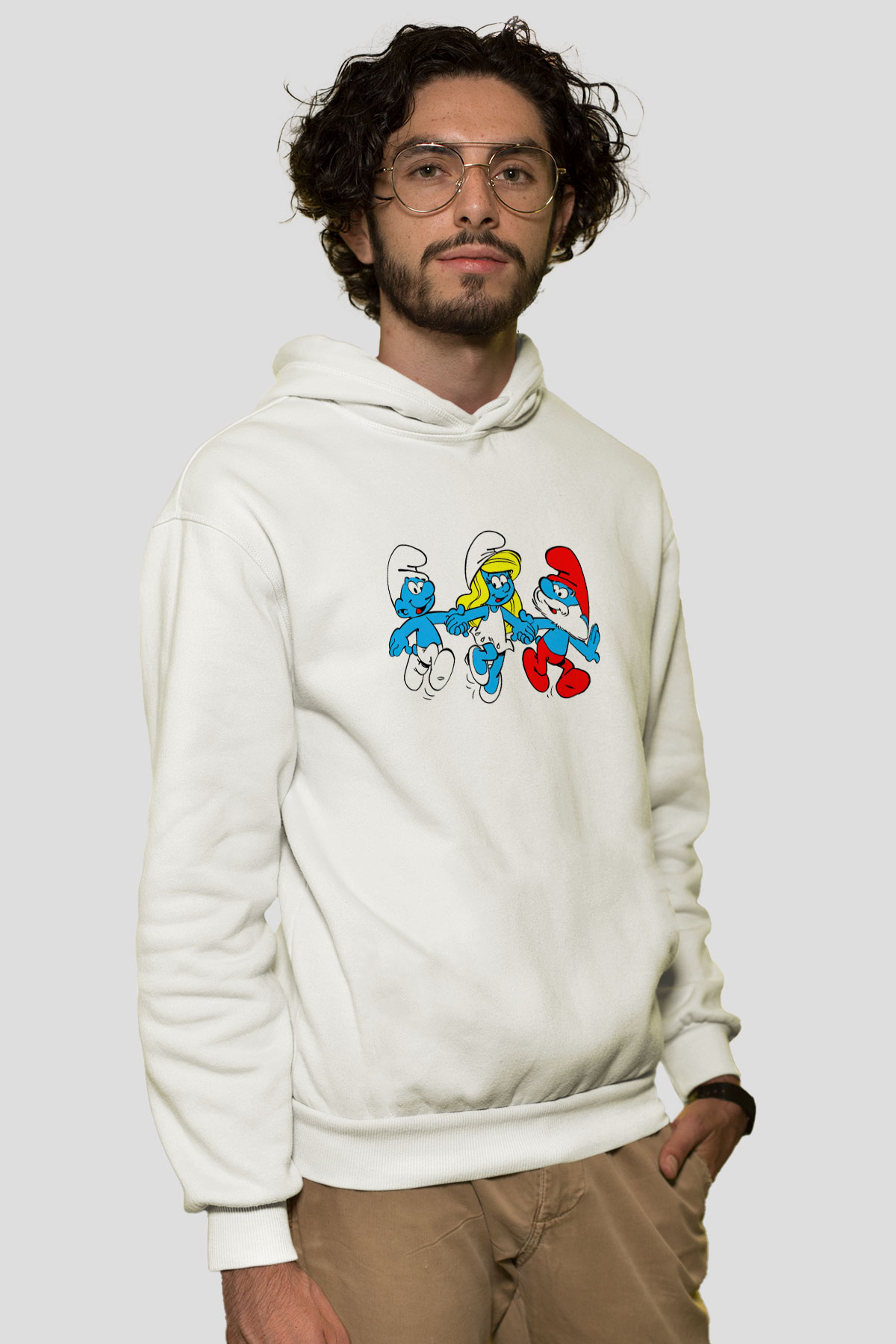 The Smurfs Şirinler Beyaz Unisex Hoodie