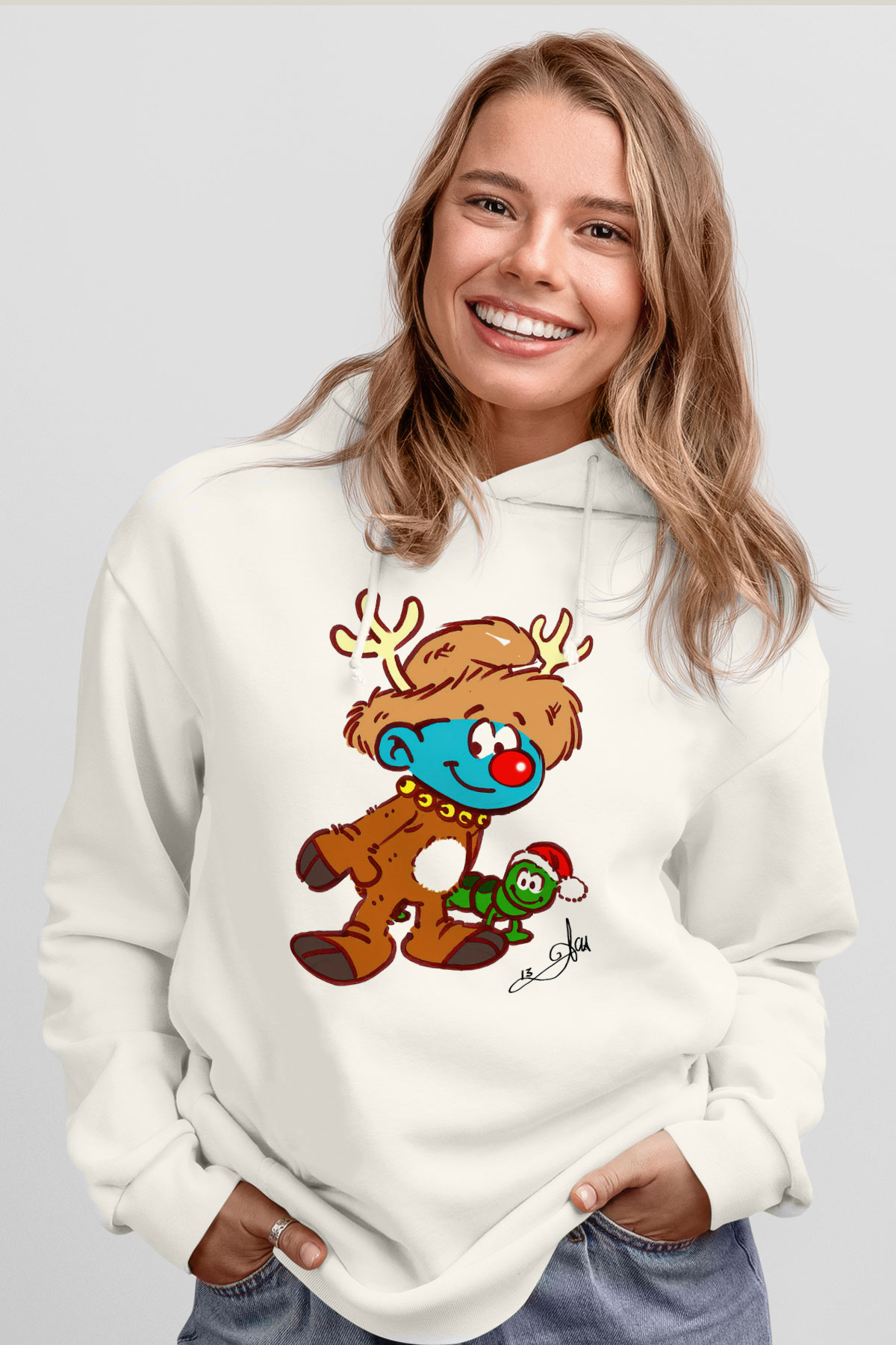 The Smurfs Şirinler Beyaz Unisex Kapşonlu Sweatshirt